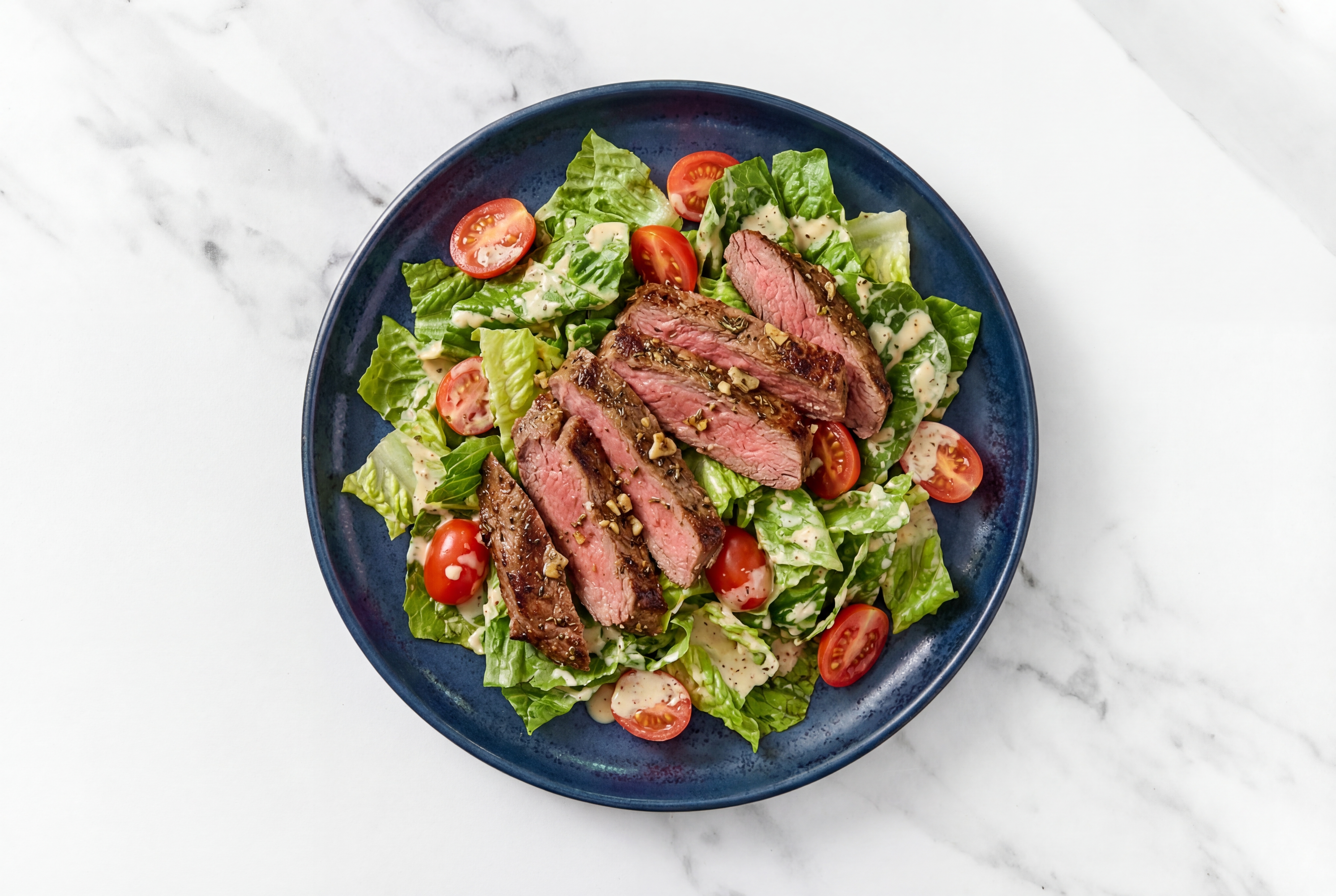 Rosemary Garlic Beef Flank Steak + Caesar with Grape Tomatoes + Romaine