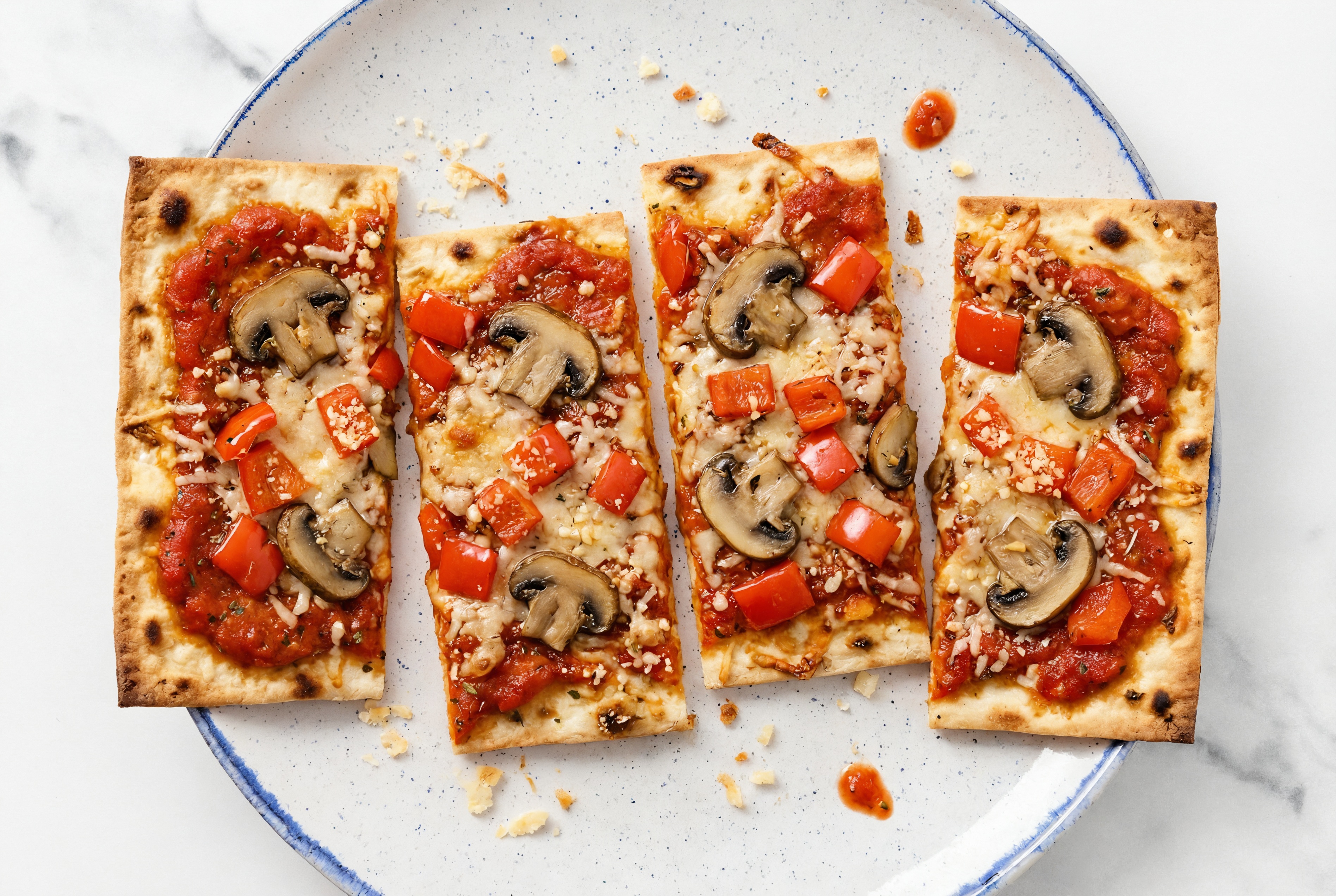 Bell Pepper + Mushroom Lavash Flatbread with Grated Parmesan Cheese