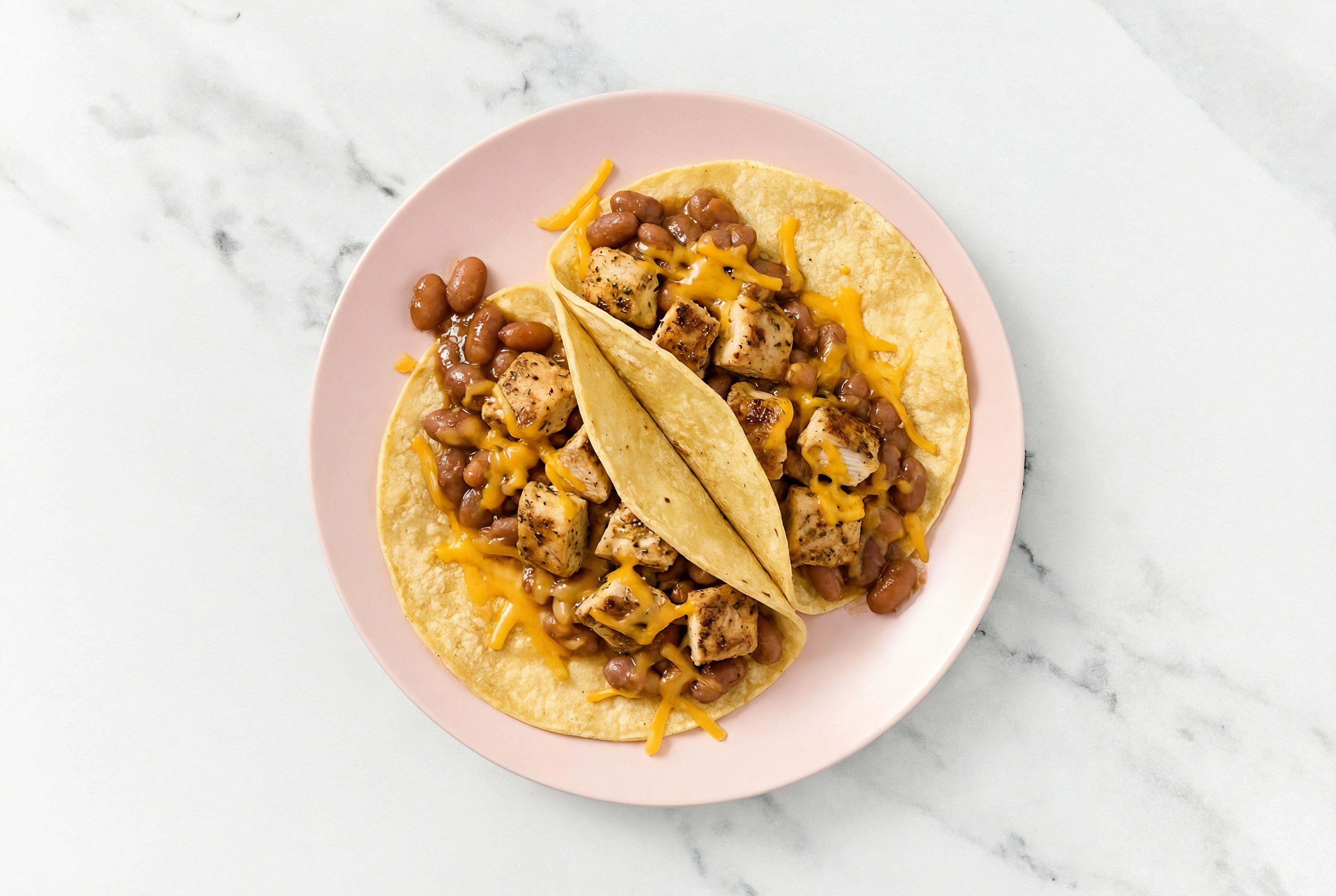 Herby Garlic Chicken Tacos with Cheddar Cheese & Pinto Beans