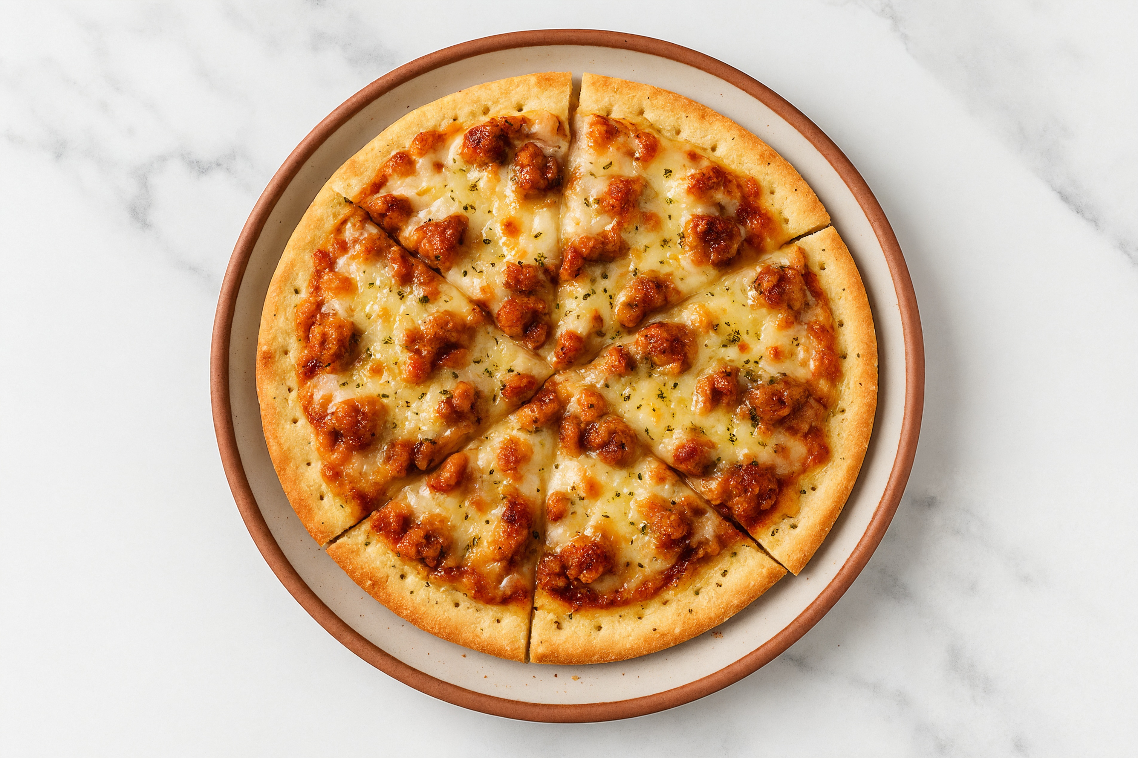 Hearty Herby Turkey Sausage White Pie with Shredded Mozzarella Cheese