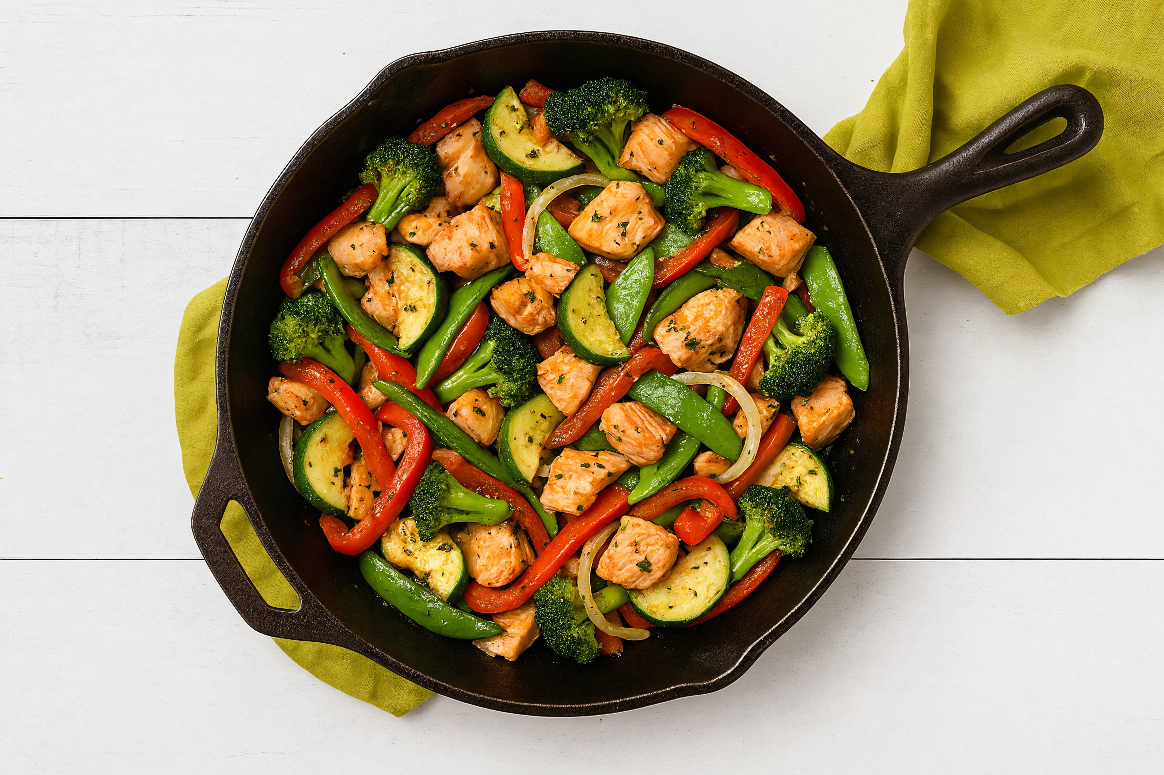 Garlic Salmon + Mixed Veggie Skillet