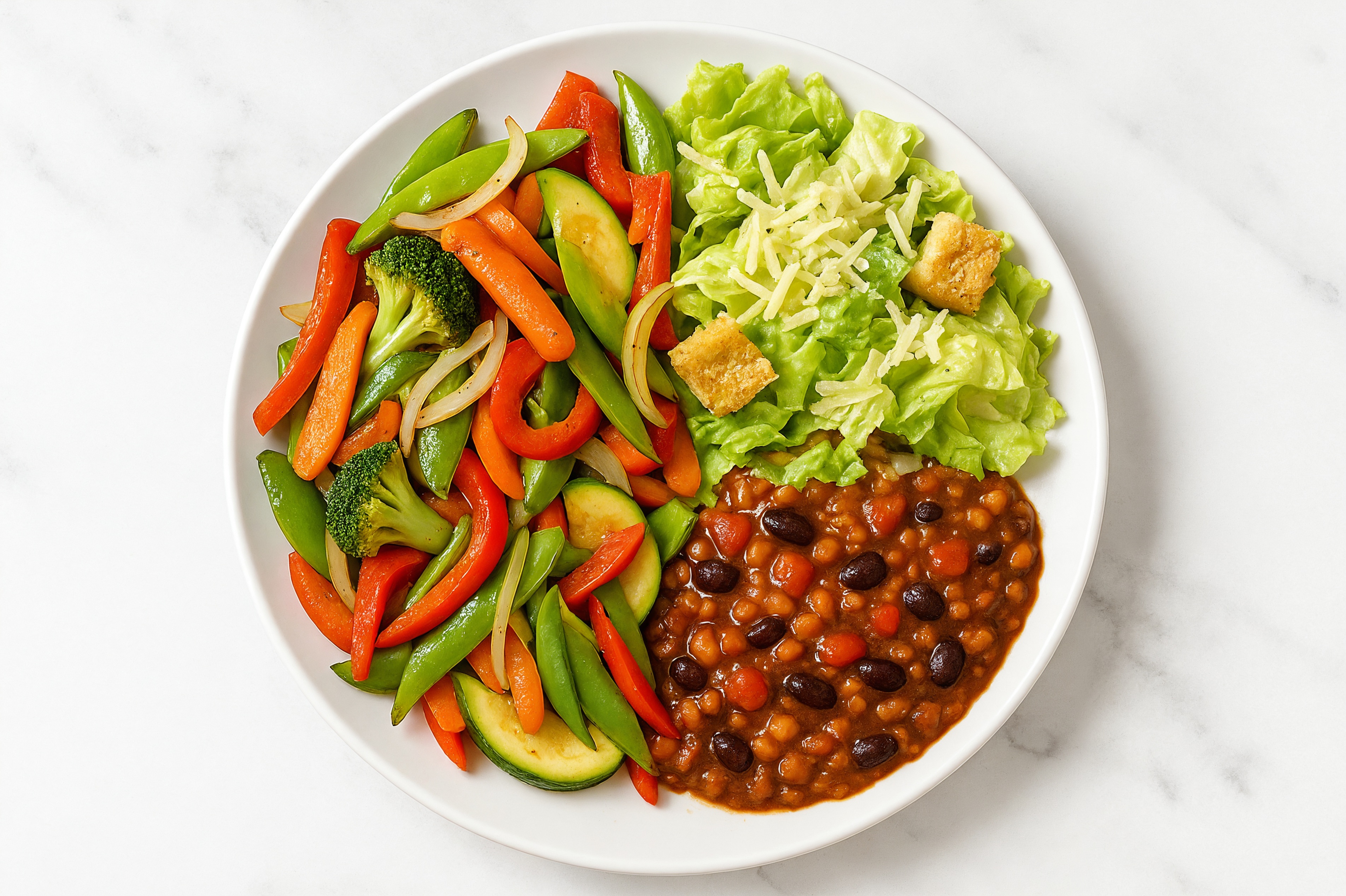 Homestyle Lentil Chili with Mixed Veggies + Caesar Salad