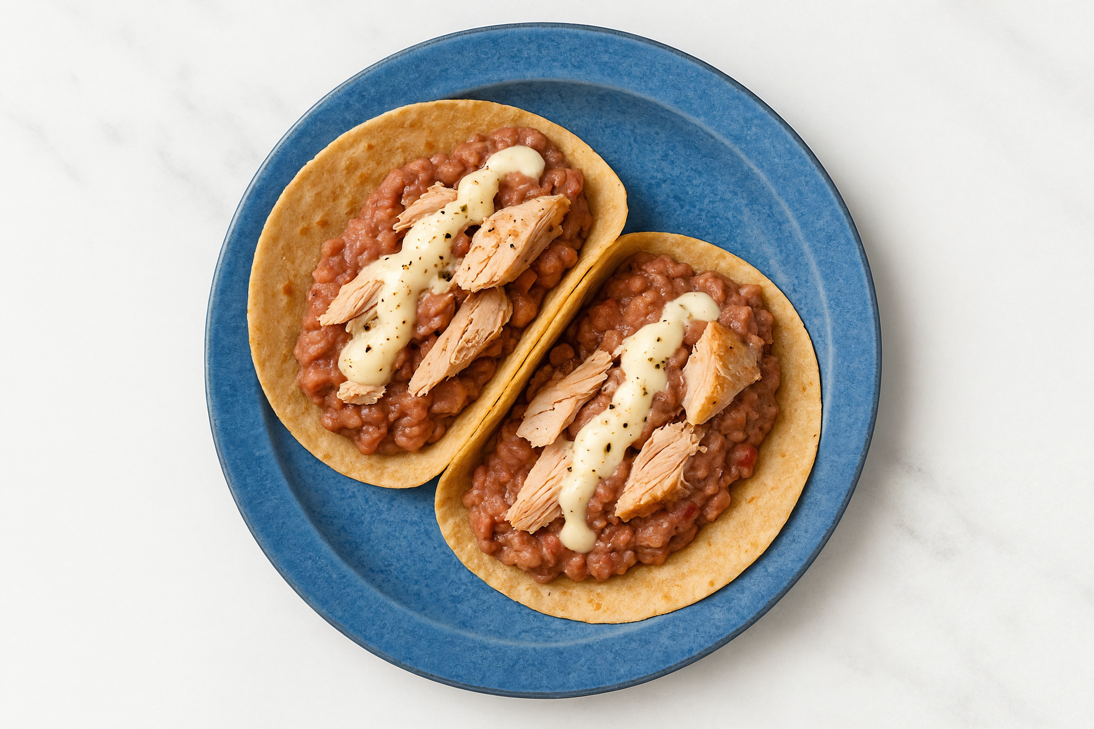 Refried Red Bean Tacos with Seared Tuna & Garlic Sauce