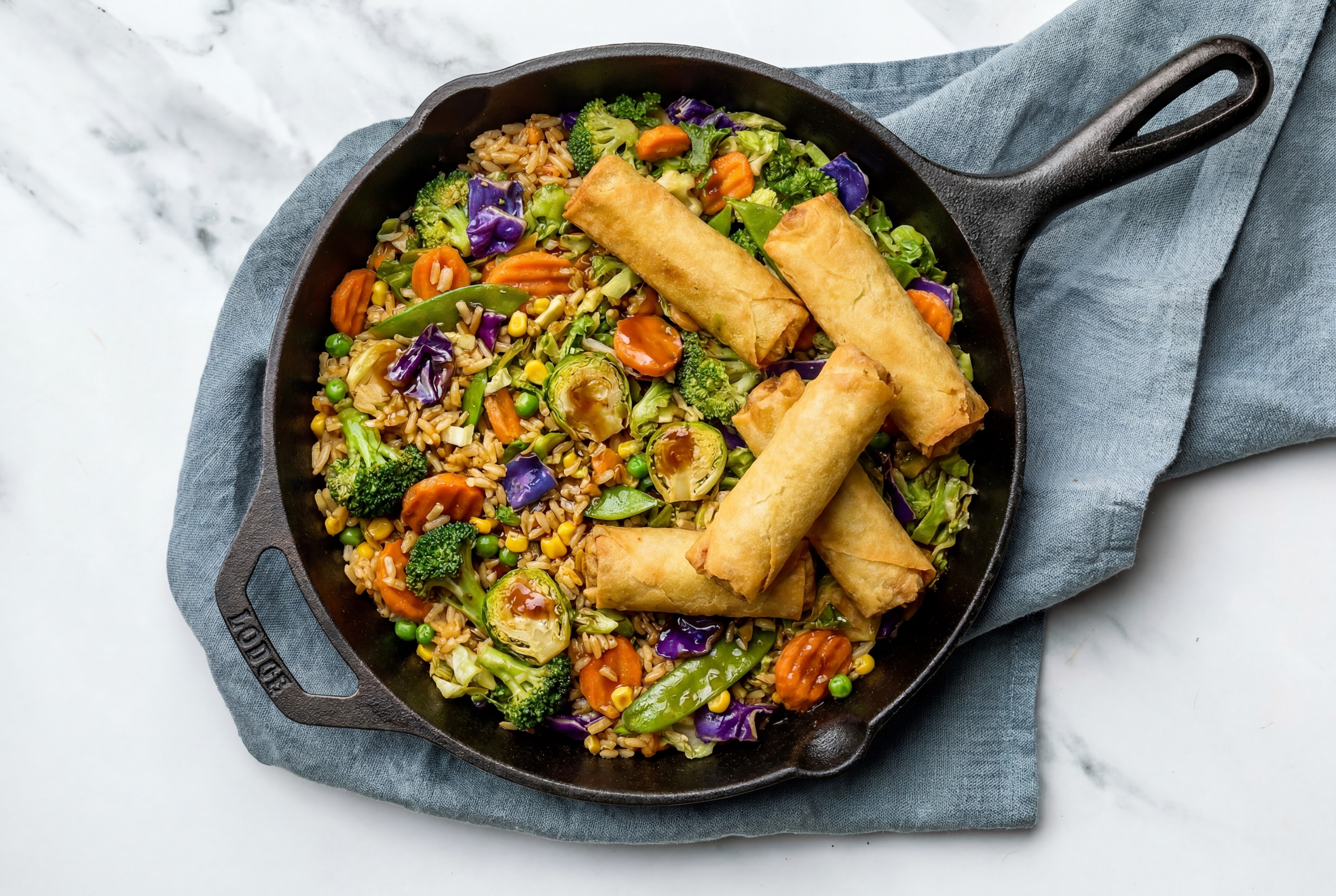 Teriyaki Fried Rice + Basil Chicken Spring Rolls