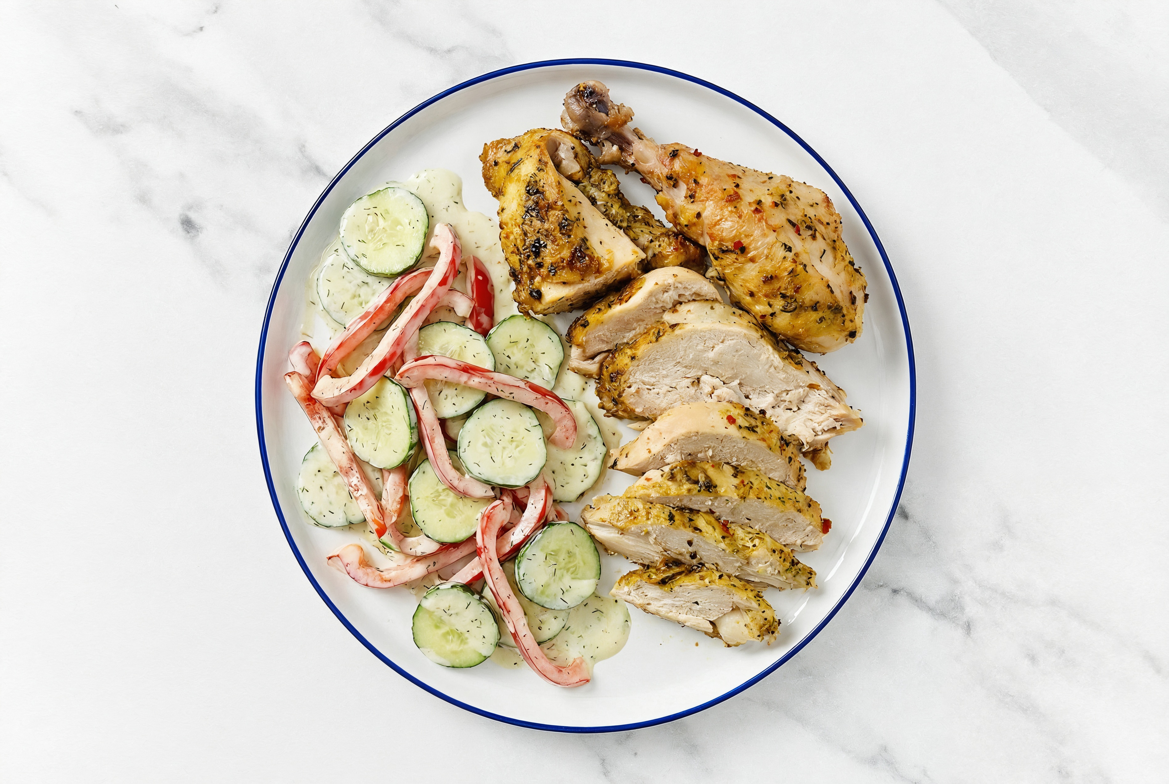 Juicy Lemon Chicken + Dill Cucumber Salad with Red Bell Pepper