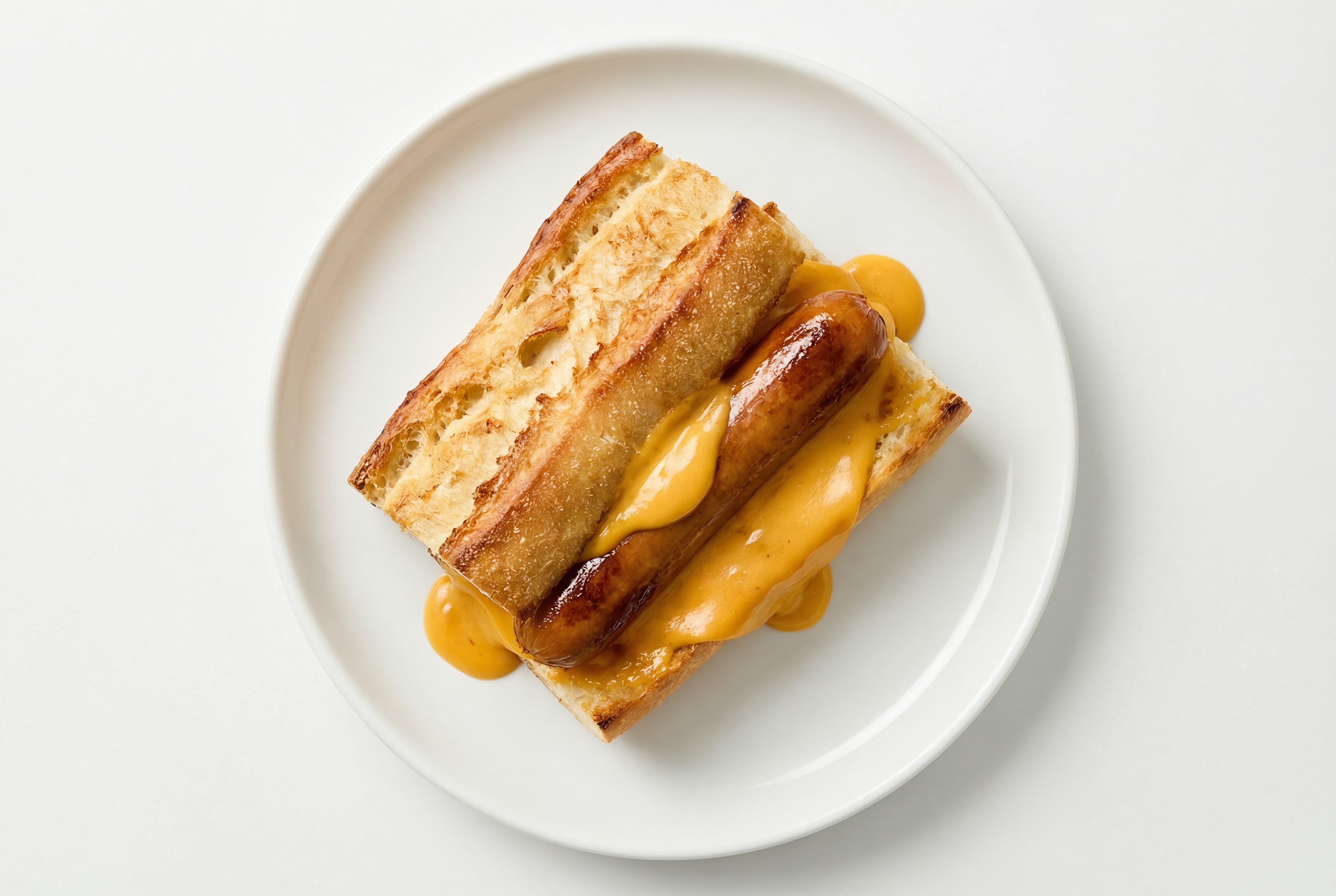 Cheddar Smart Dog with Super Special Sauce on Baguette