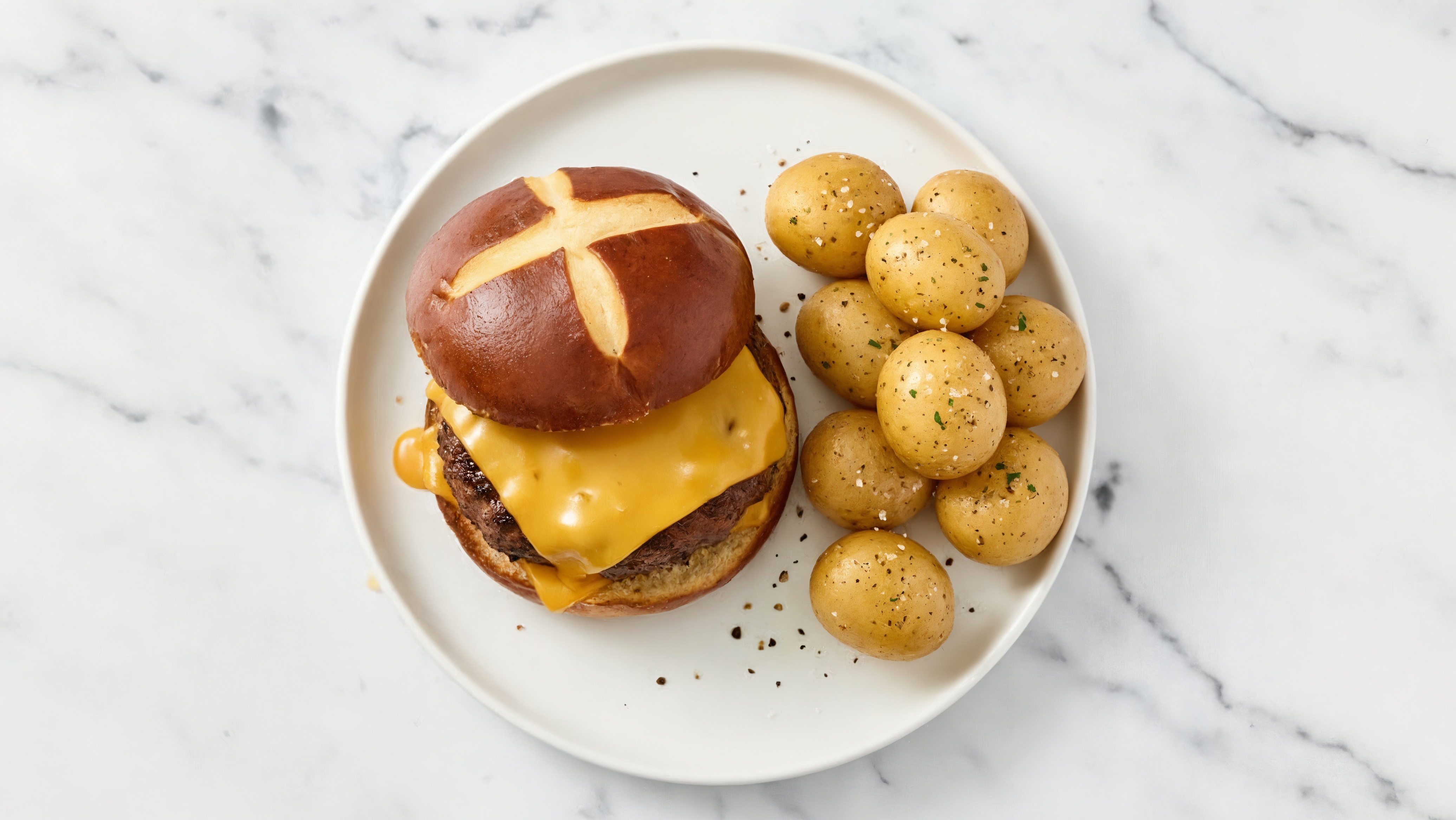 All-American Cheeseburger + Yellow Potatoes with Ground Beef Patties