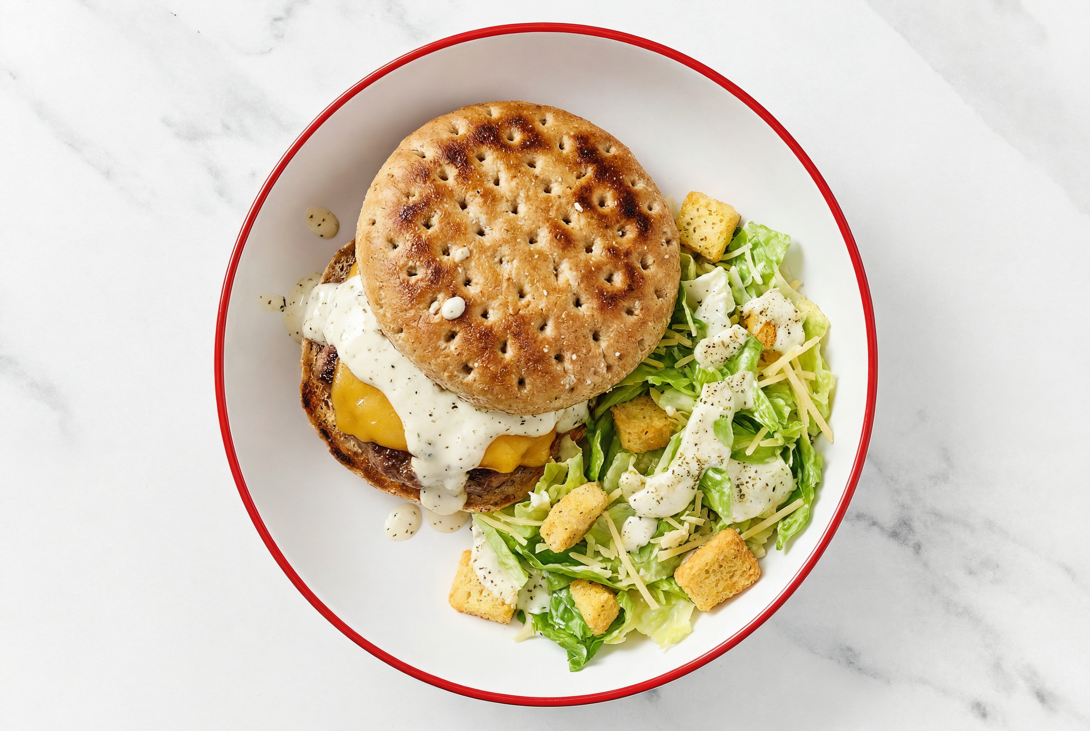 Herby Ranch Cheddar Burger + Caesar Salad with Wagyu Beef Patties
