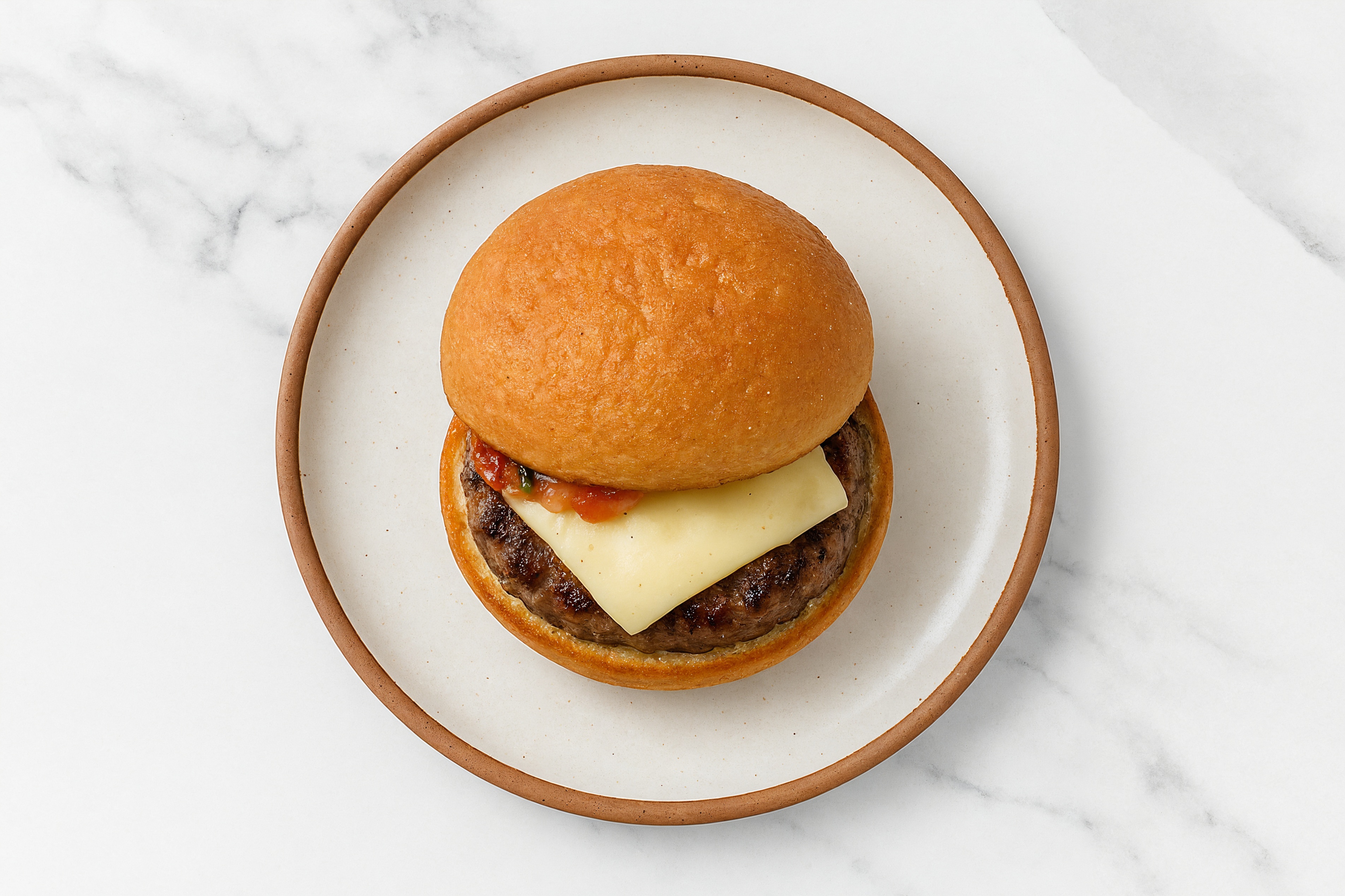 Lamb Burger on Gluten-Free Bun with Salsa & Swiss
