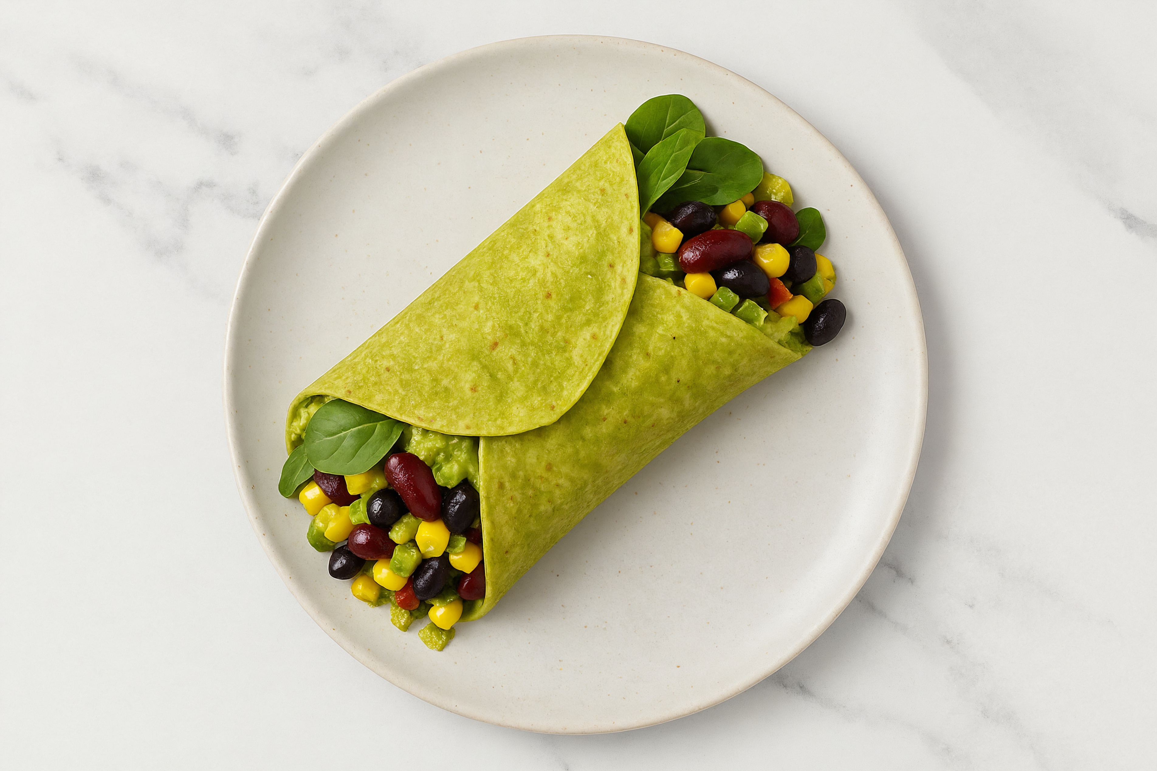 Hearty Guacamole Bean Salad Wrap with Baby Spinach