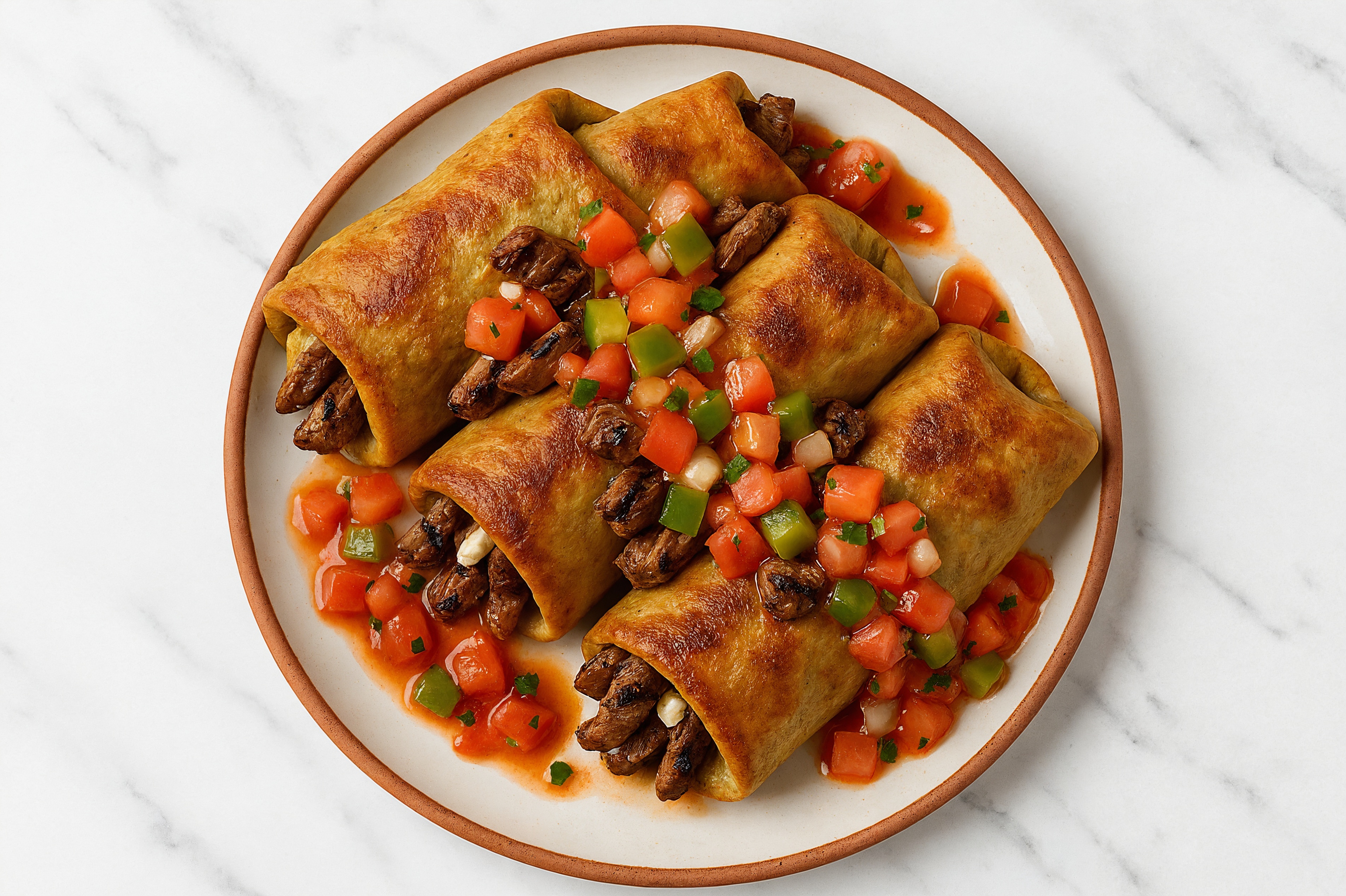 Mediterranean Mash-Up Beef Chimichangas with Spinach Tortilla
