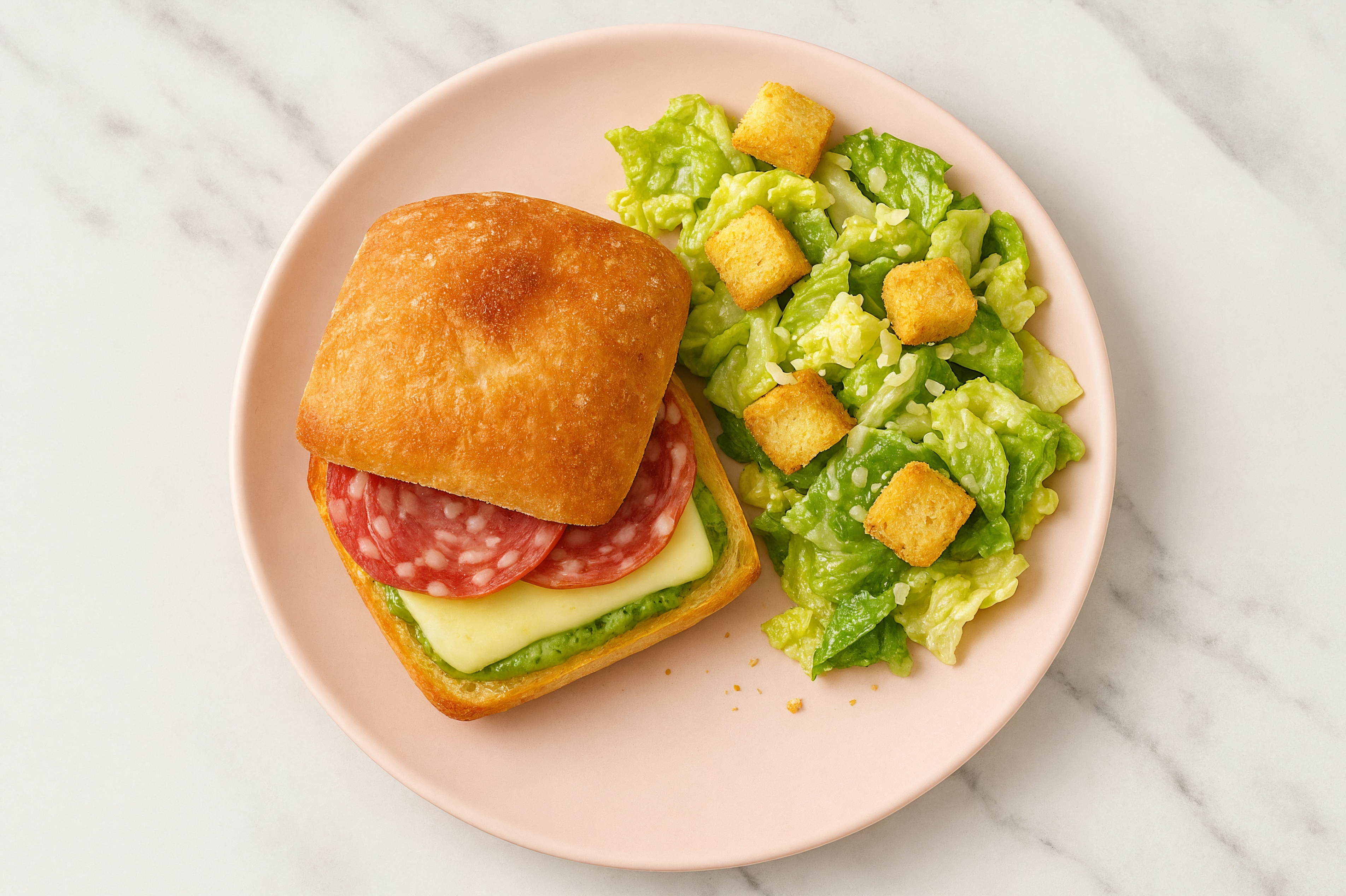 Salami + Mozzarella Bar Sandwiches with Pesto Aioli + Side Caesar Salad