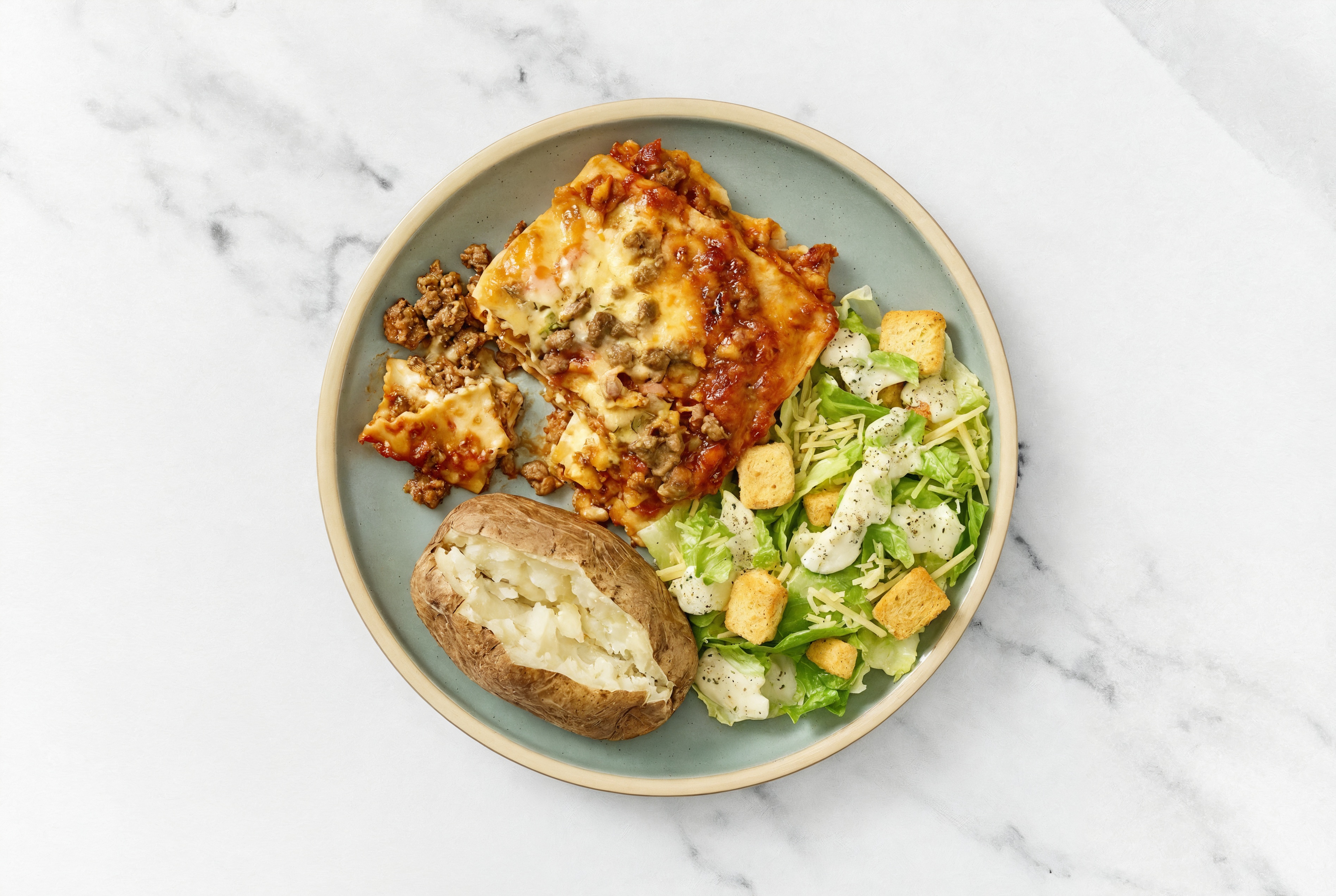 Lasagna Bolognese with Russet Potato + Caesar Salad