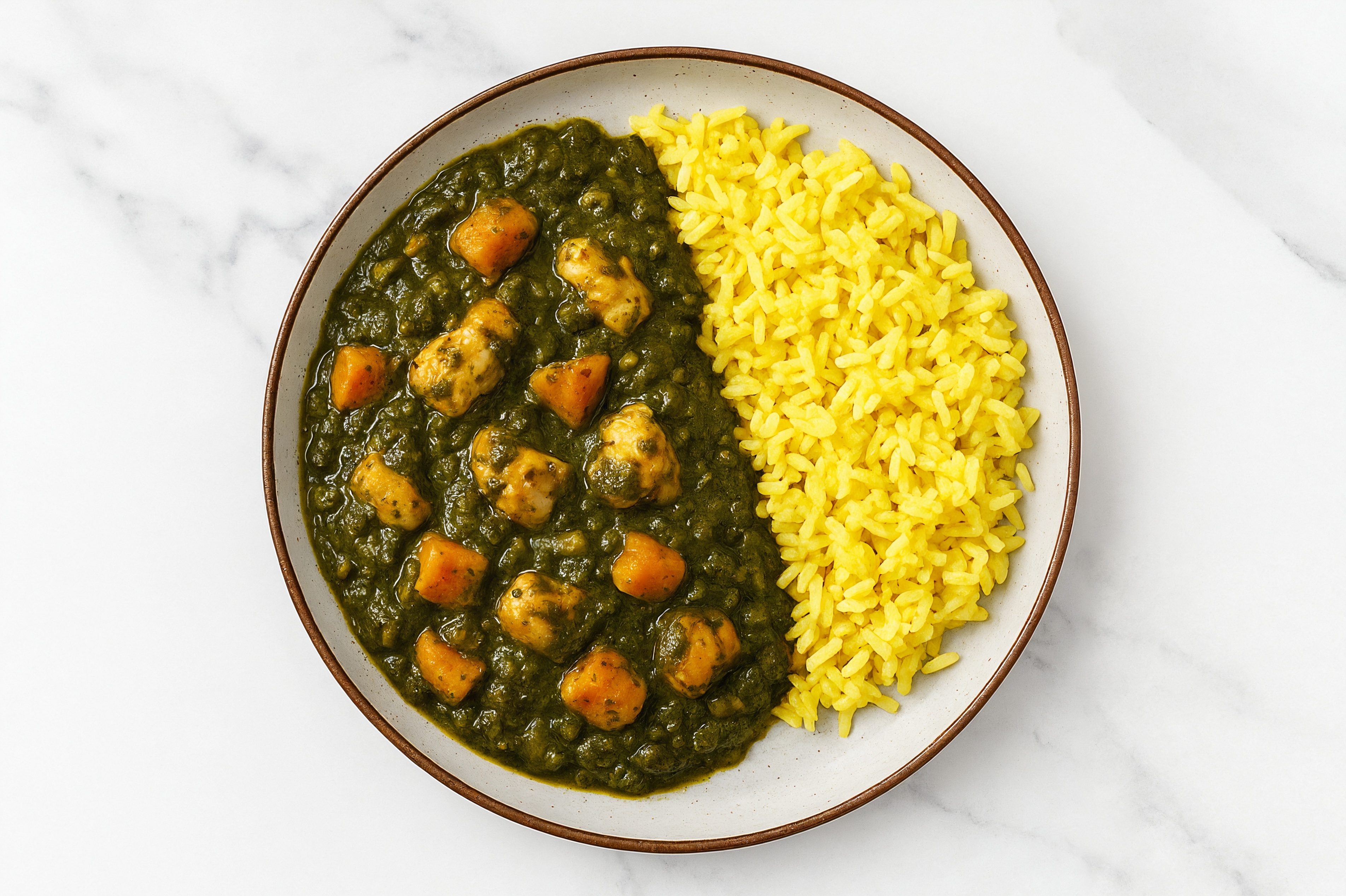 Chicken Japanese Sweet Potato Saag over Herb Rice