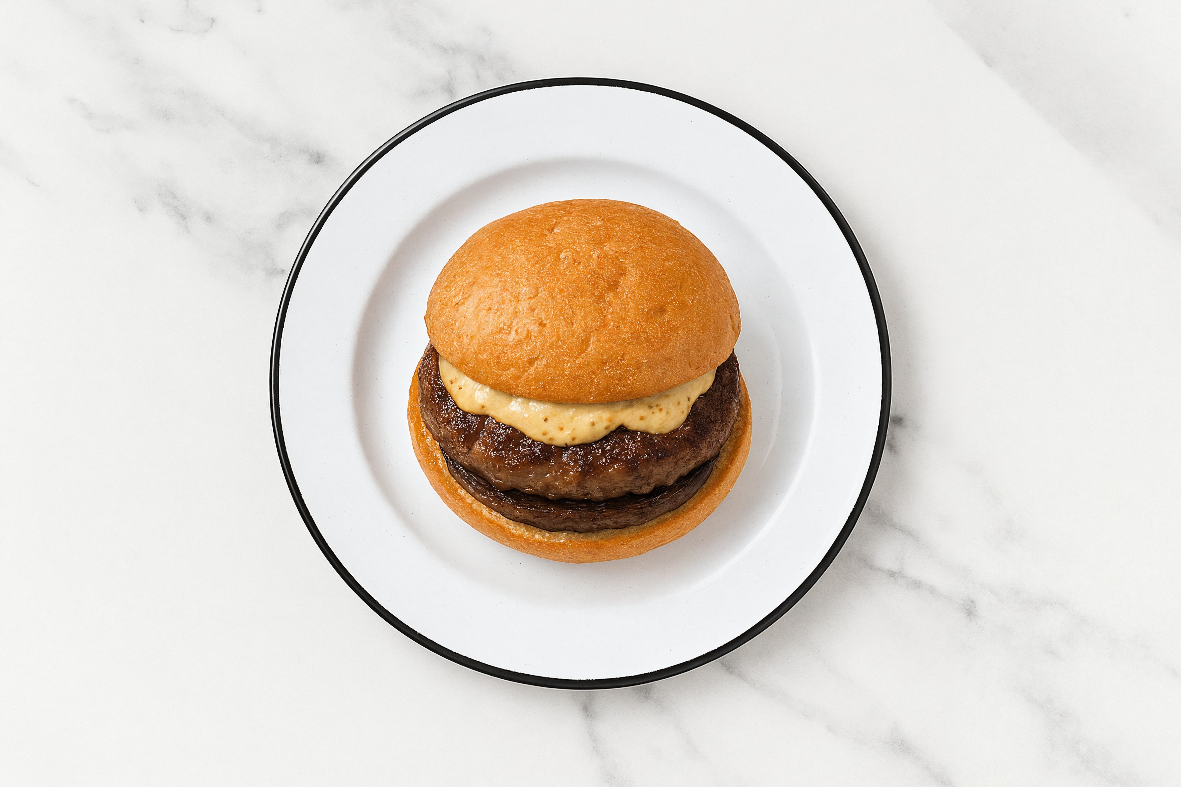 Portabella Wagyu Beef Burger on GF Bun with French Onion Sauce
