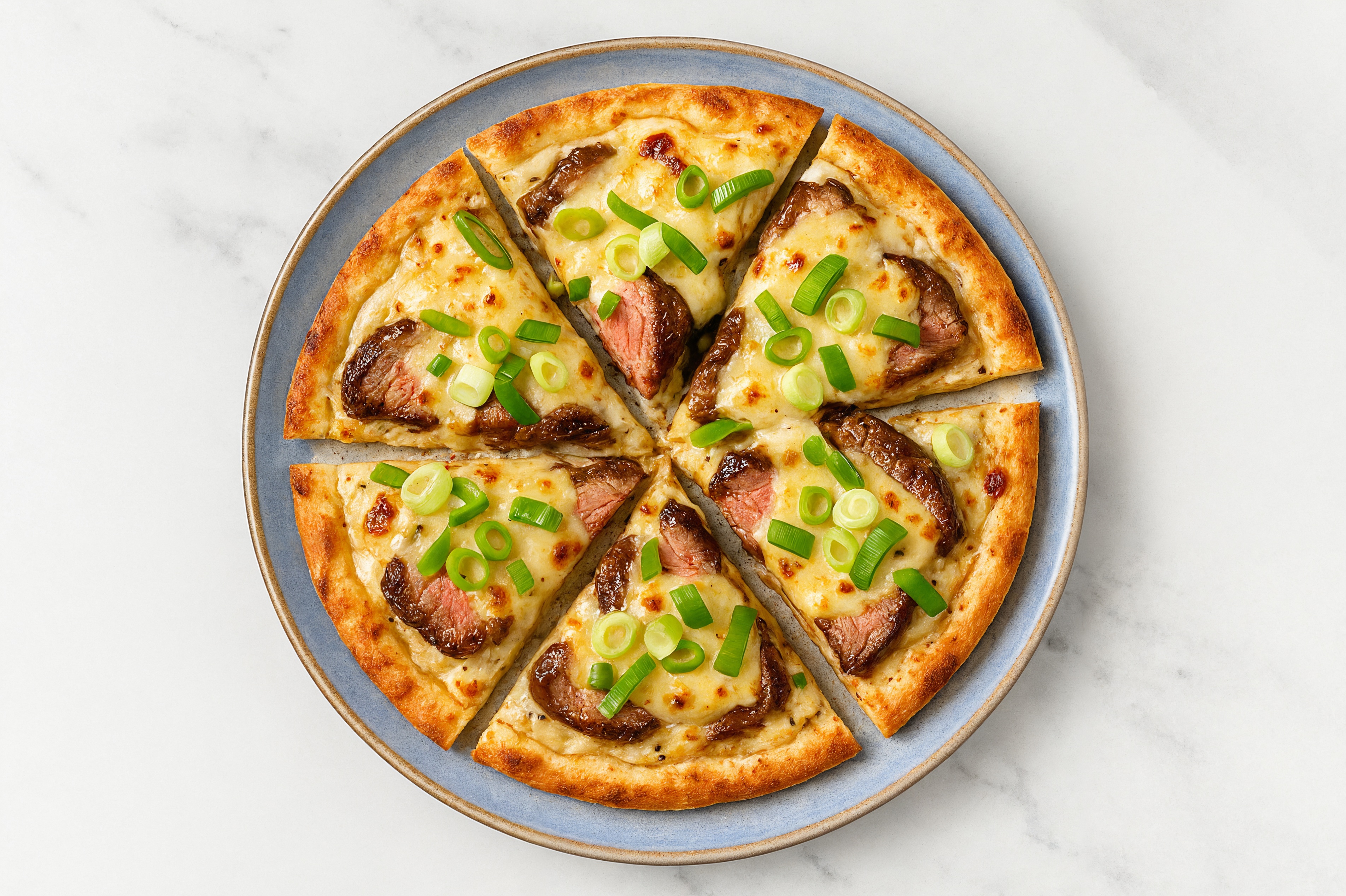 Umami Truffle Seasoned Sirloin Pizza with Mild Havarti + Fresh Scallions