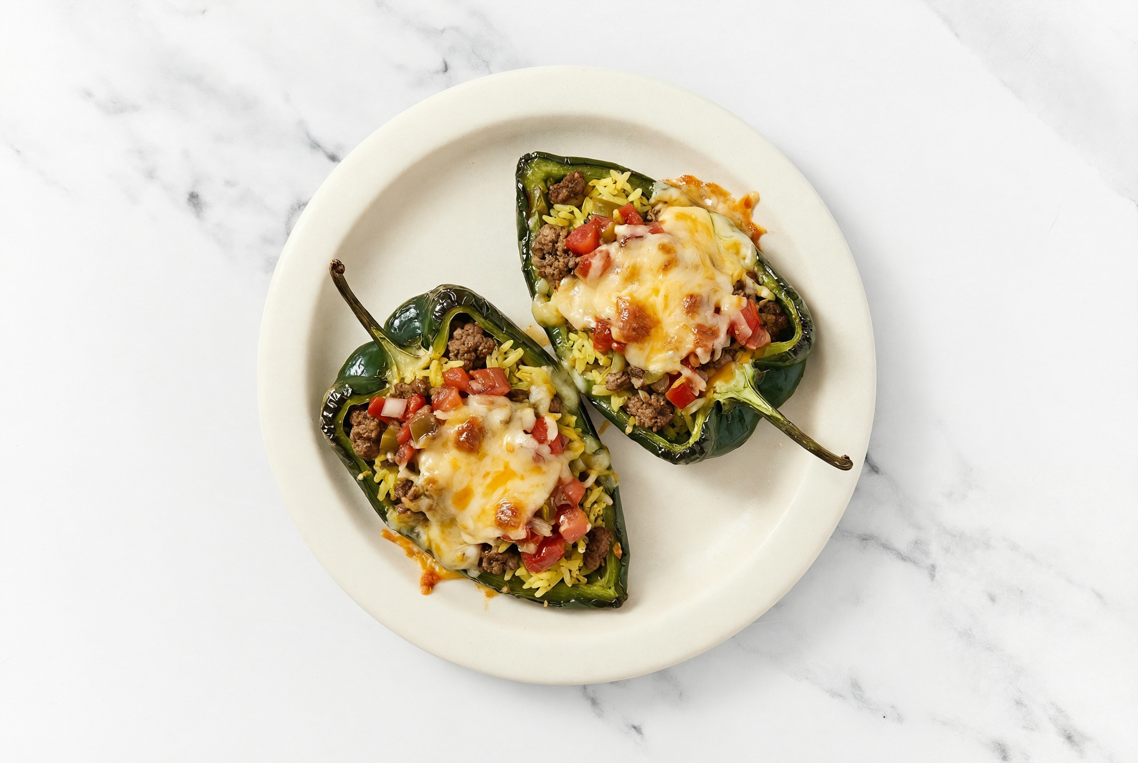 Savory Cheesy Ground Beef Patties Stuffed Poblano Peppers