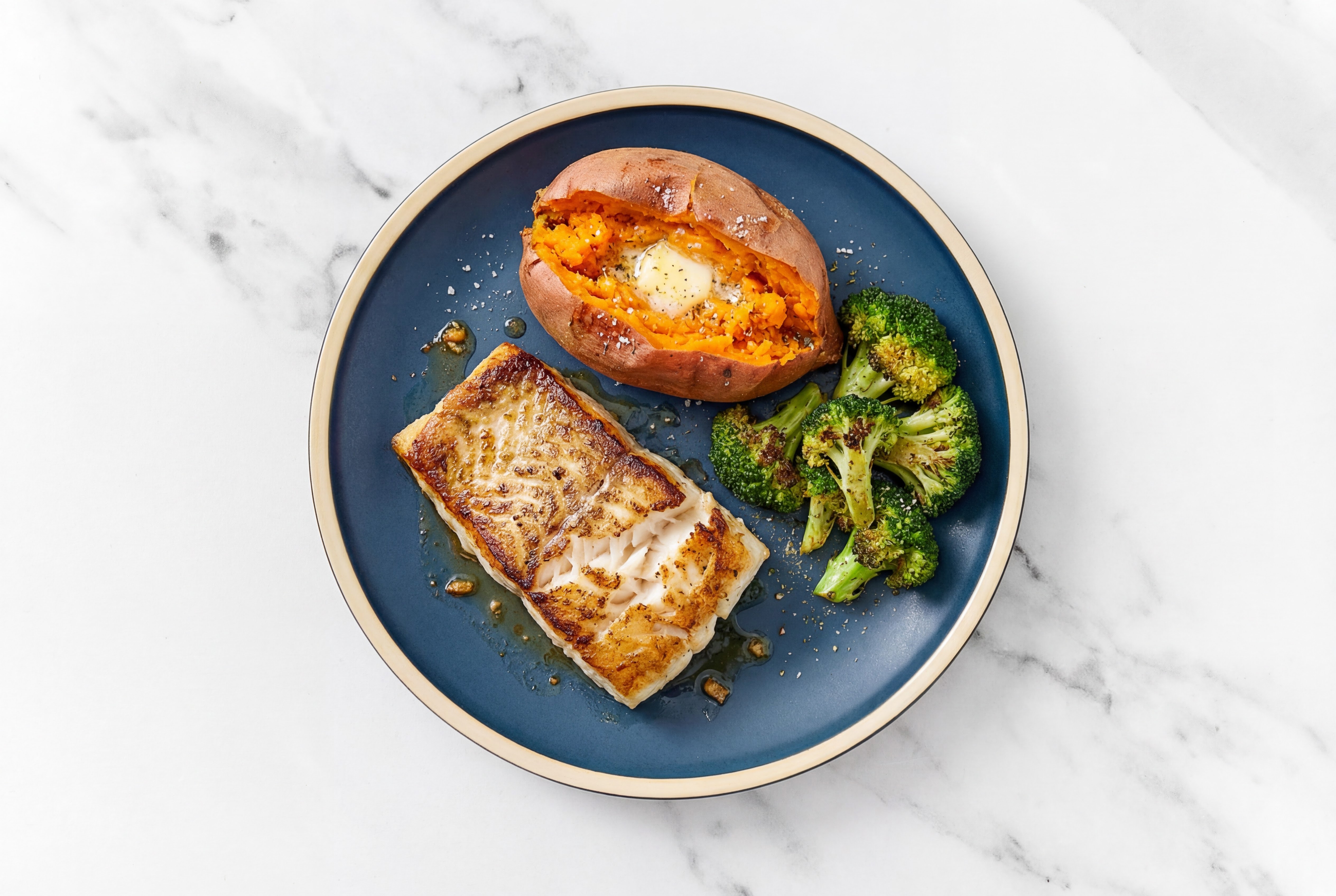 Herby Ranch Seasoned Barramundi with Sweet Potato + Broccoli
