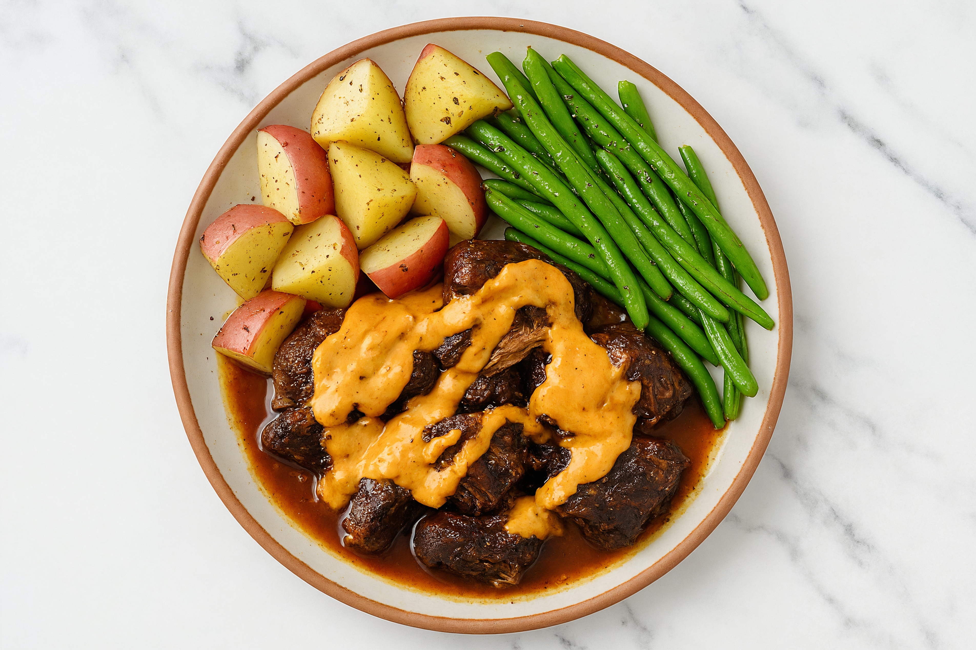 Beef Short Ribs + Red Potatoes, Green Beans + BBQ Sauce