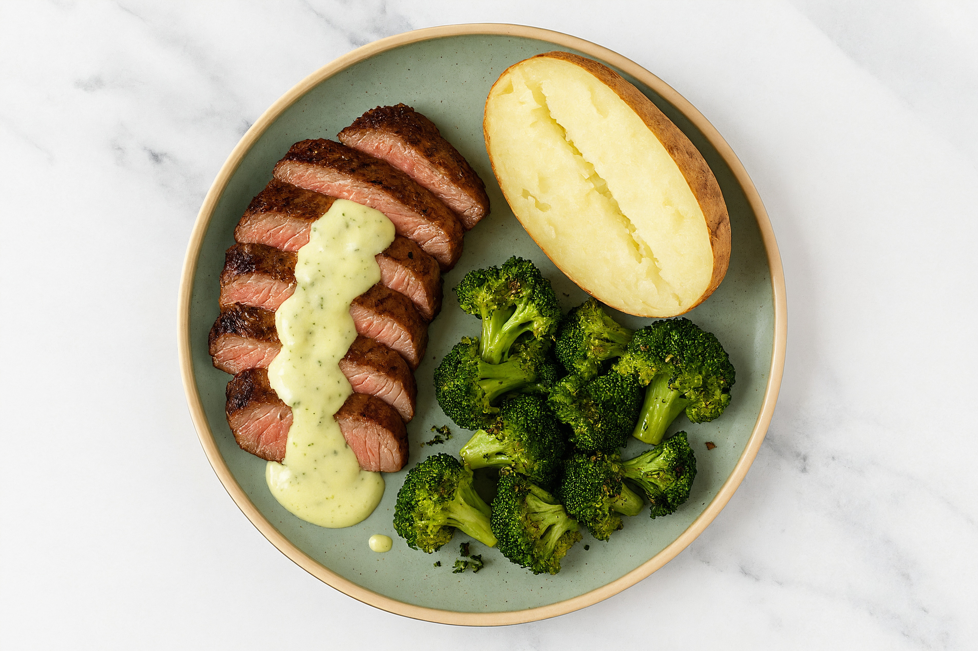 New York Strip with Jalapeño Crema + Organic Broccoli
