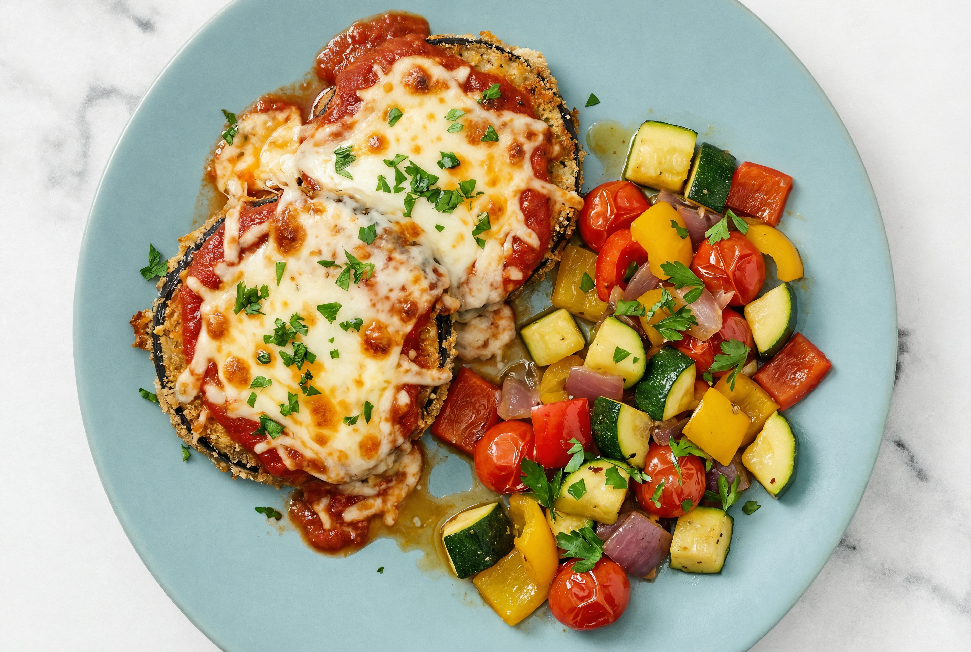 Eggplant Parmesan with Squash Skillet