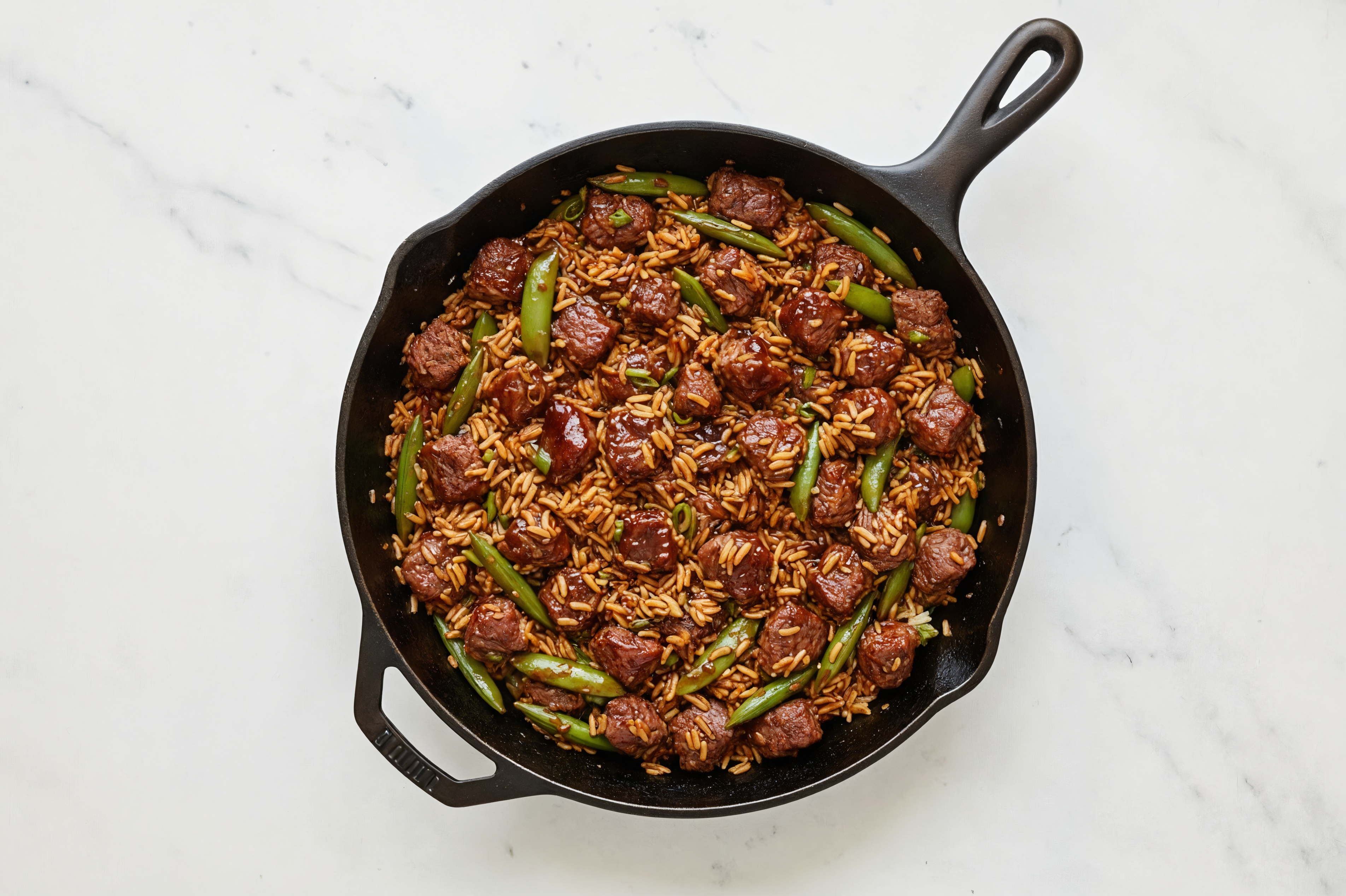 Teriyaki Pea Snap + Lamb Stir-Fry with Long Grain White Rice