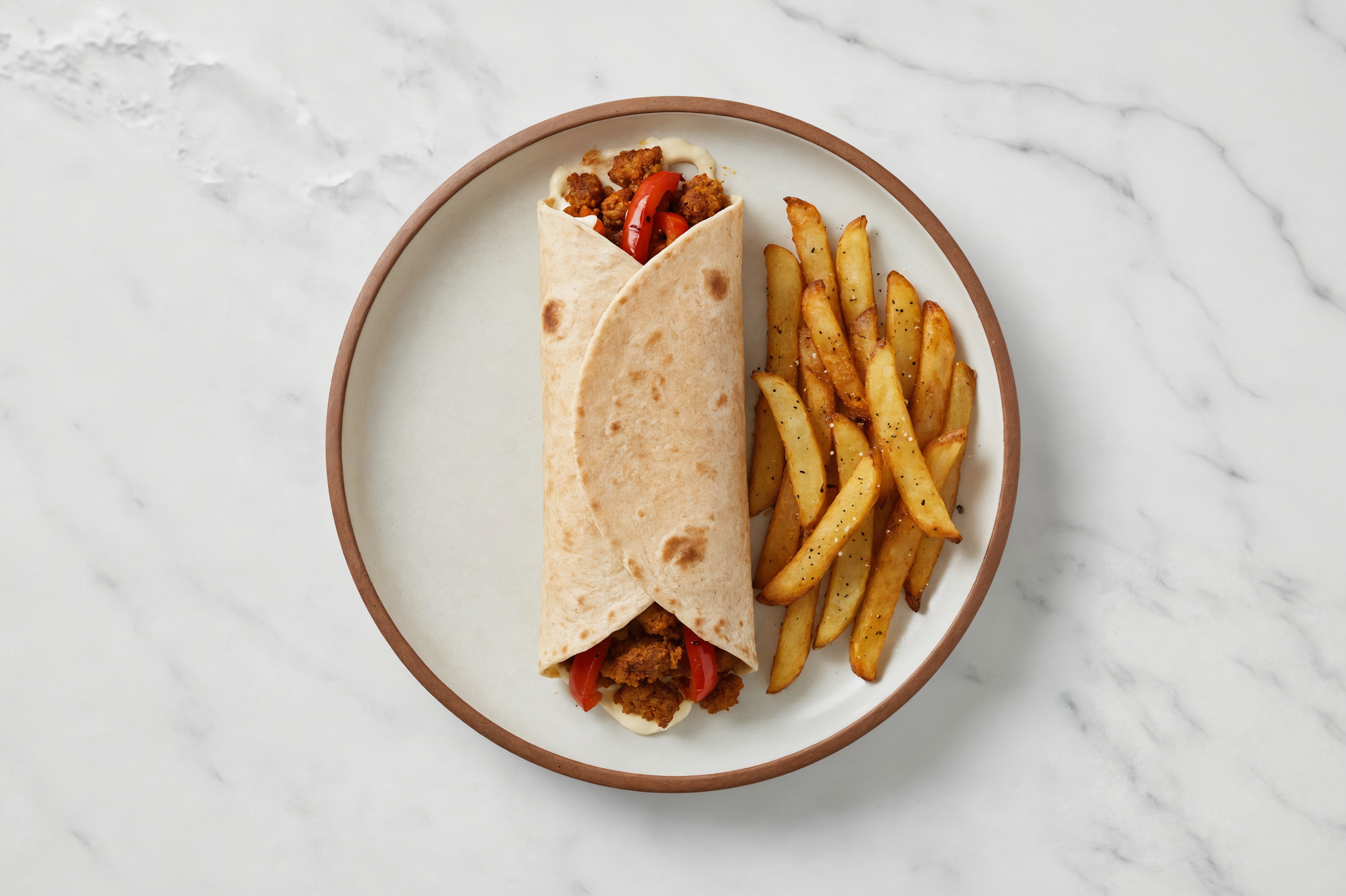 Spiced Plant Based Grounds with Vegan Mayo + Roasted Red Peppers Wrap
