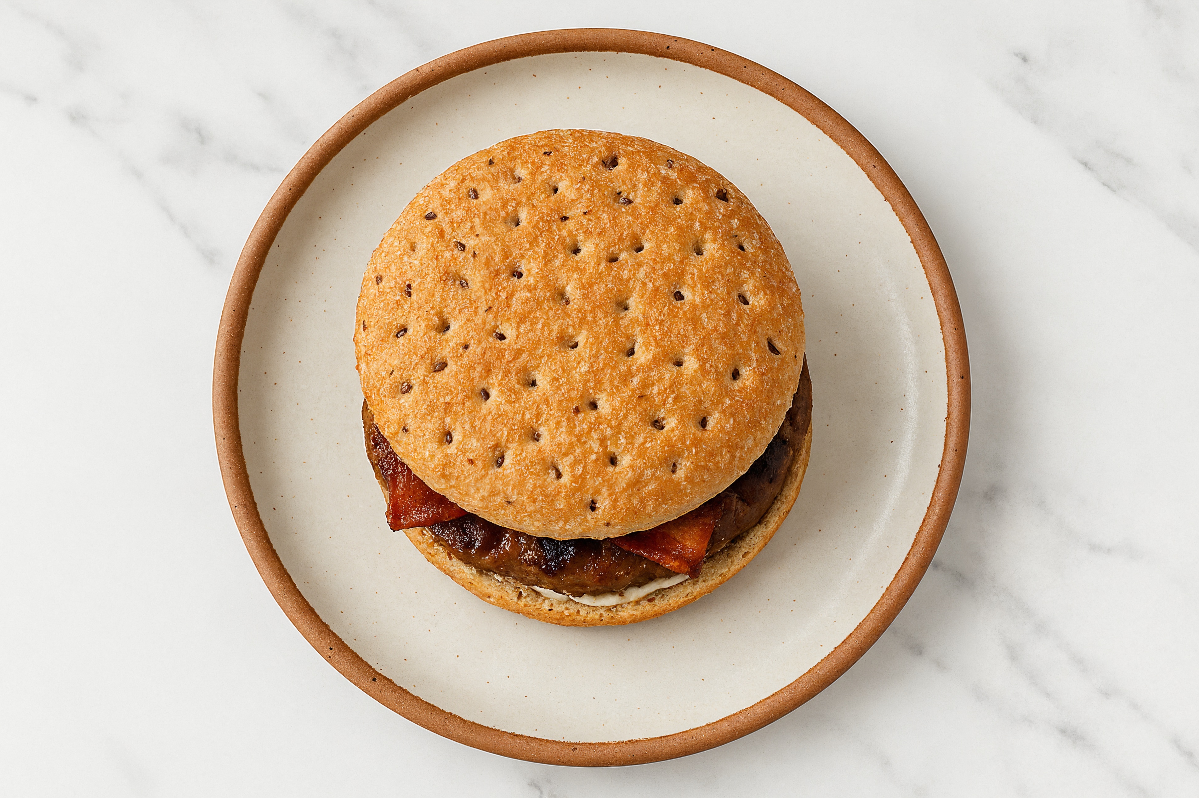 Bison Burger on Multigrain with Tzatziki & Smoked Bacon