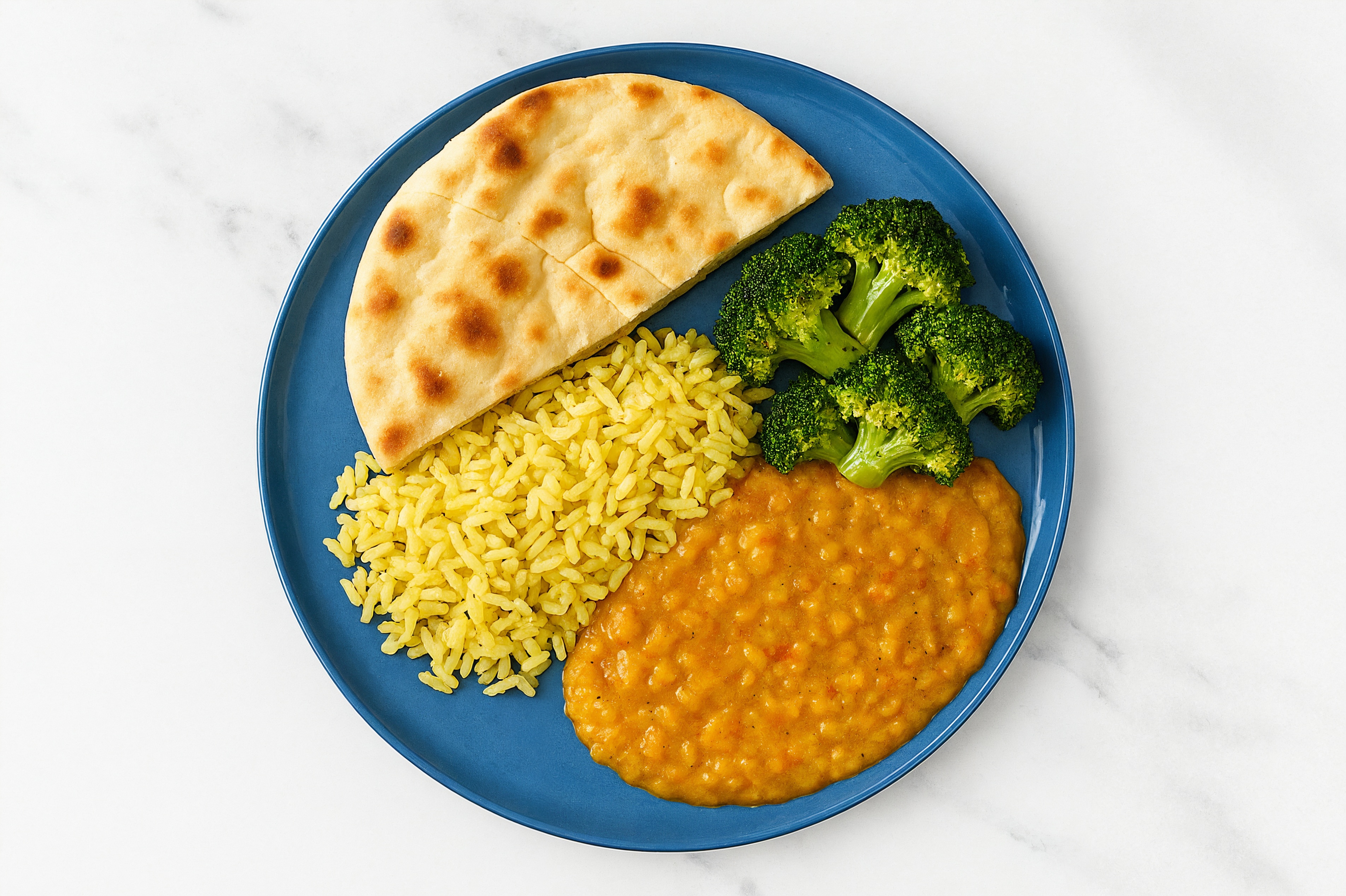 Broccoli + Red Lentil Dal Grain Bowl with Naan with Seasoned Jasmine Rice