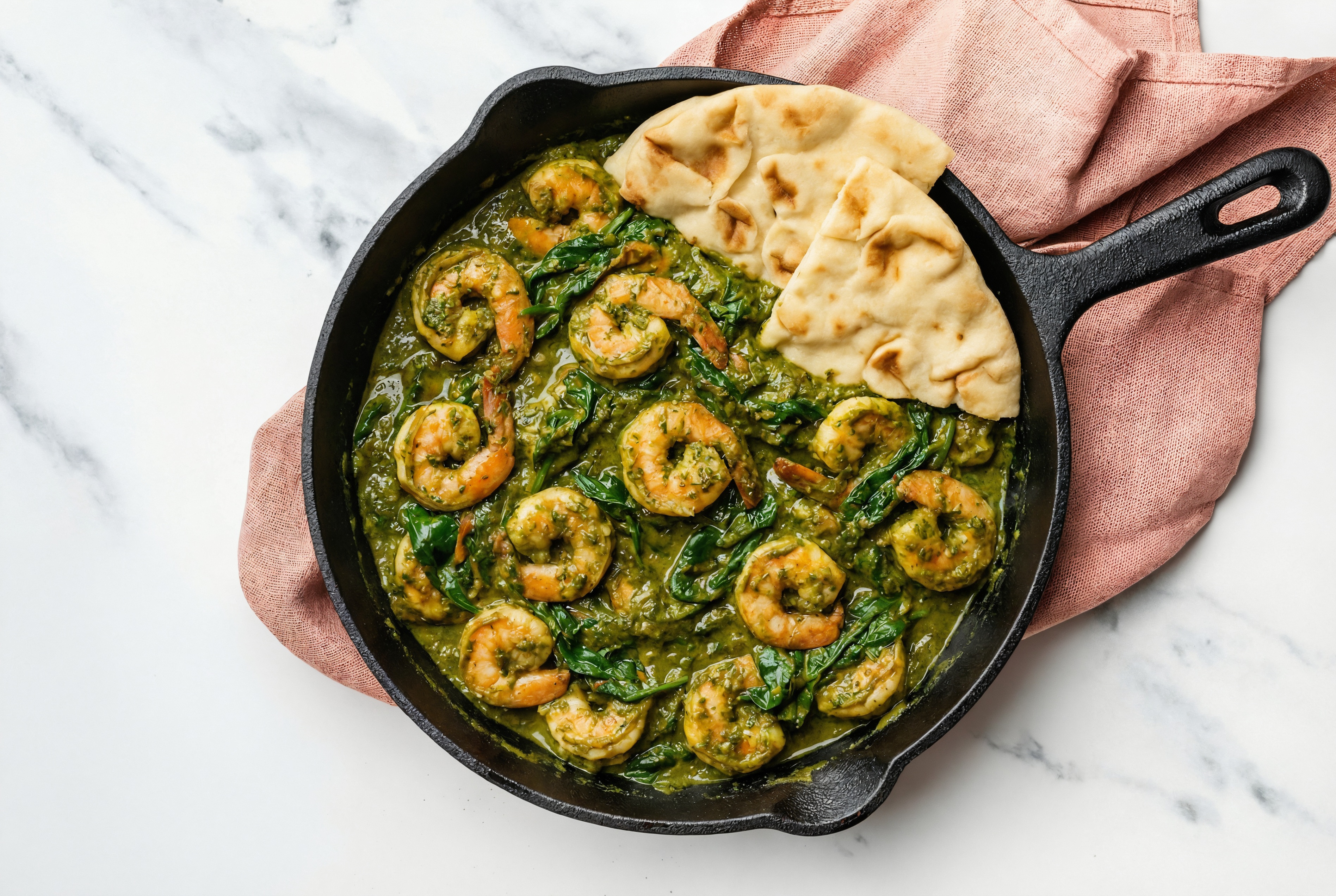 Shrimp Saag with Organic Spinach + Naan