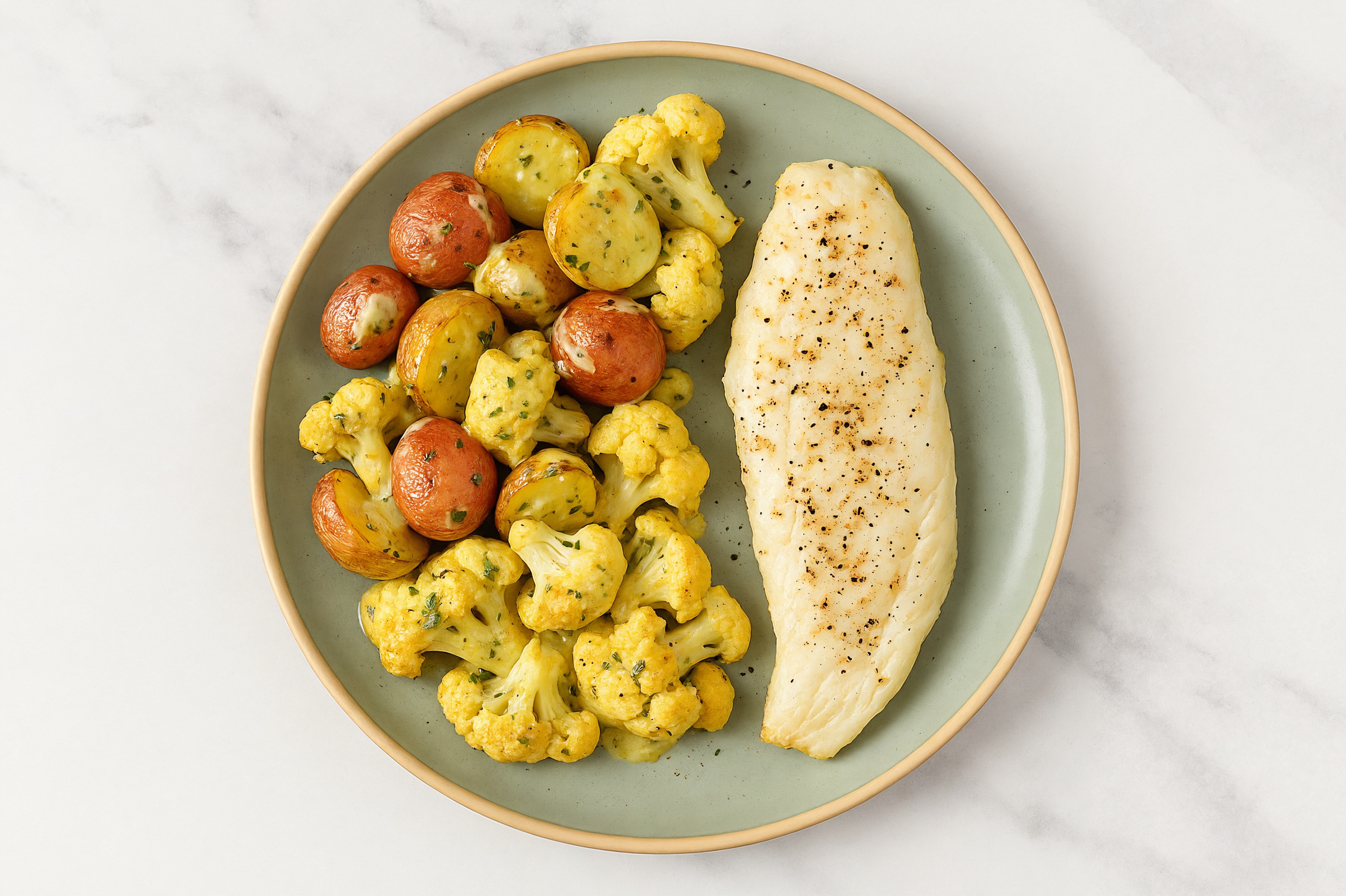 Sheet Pan Tahini-Cod with Potatoes & Cauliflower