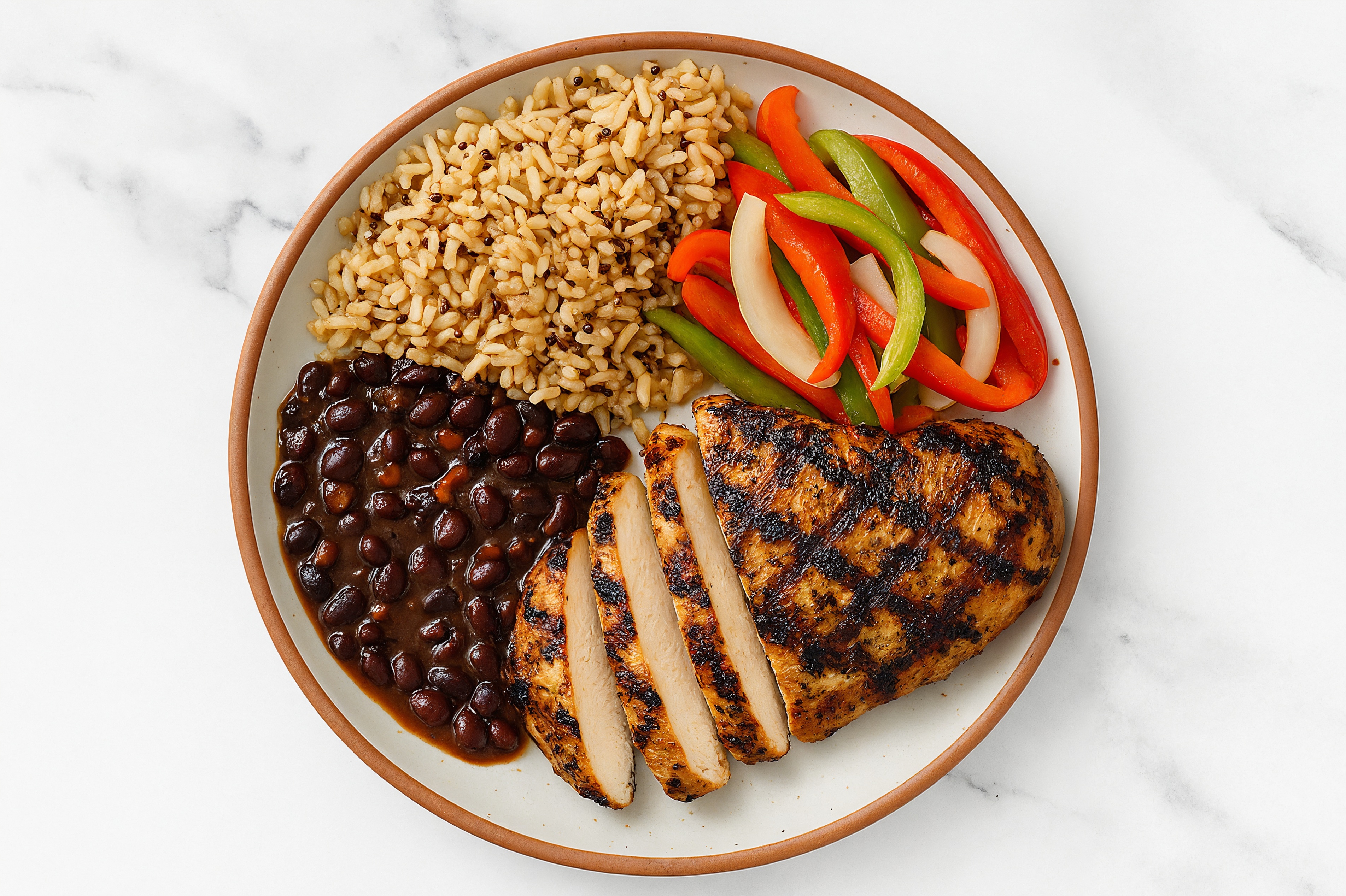 Grilled Mediterranean Chicken Breast with Black Beans + Fajita Veggies