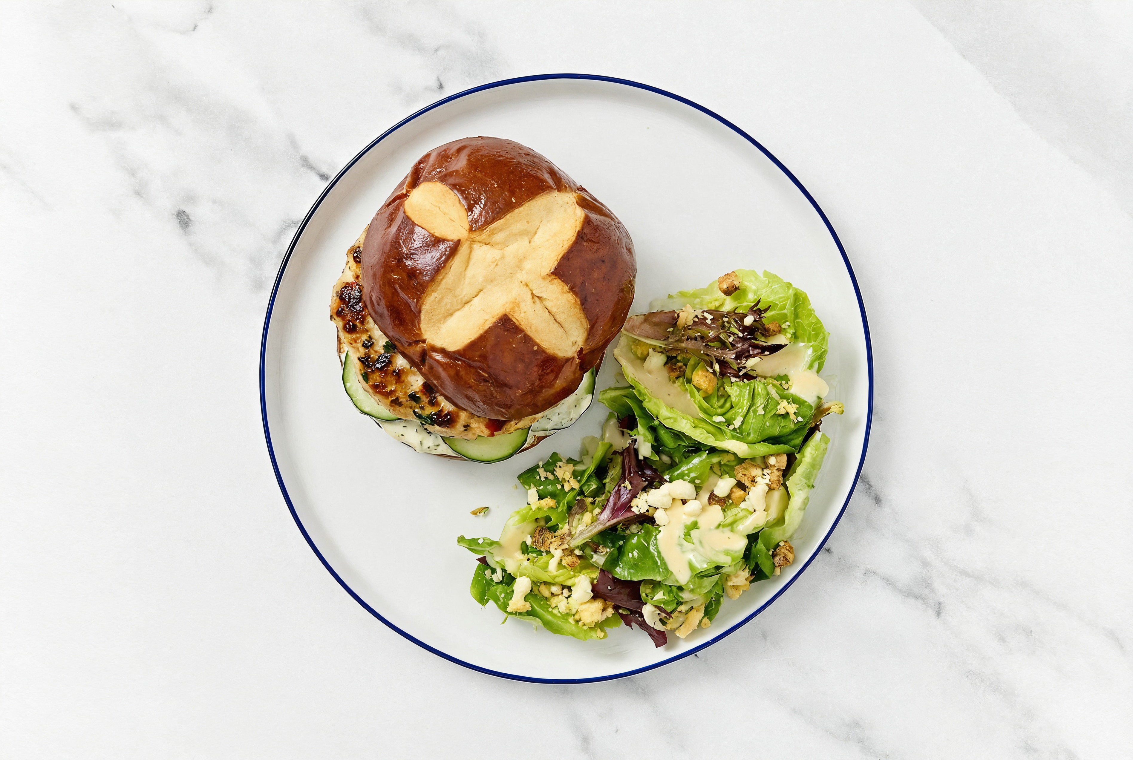 Garlicky Bruschetta Chicken Burger + Little Gem Salad