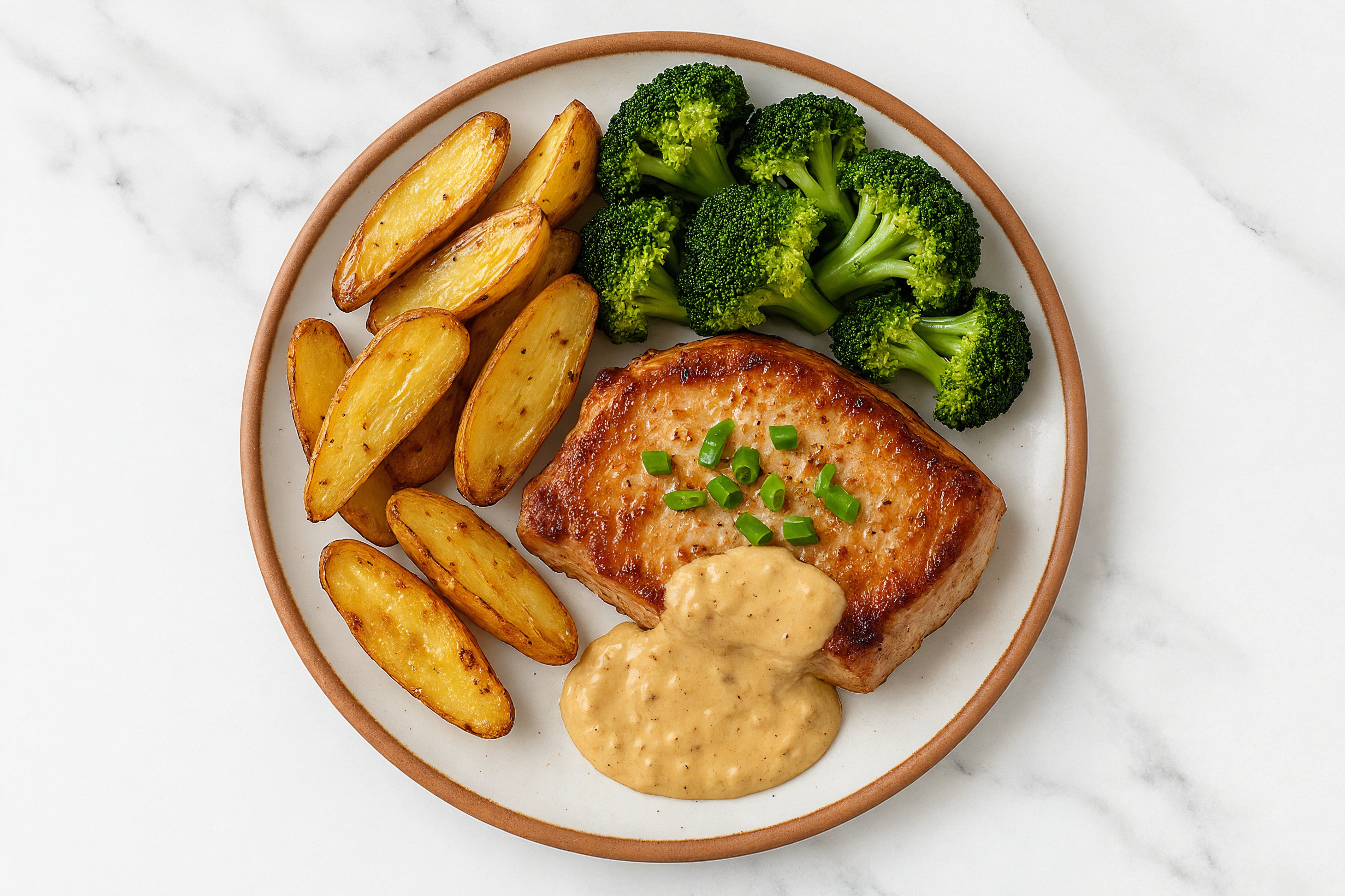 Herby Roasted French Onion Pork Chop + Veggies with Broccoli Florets