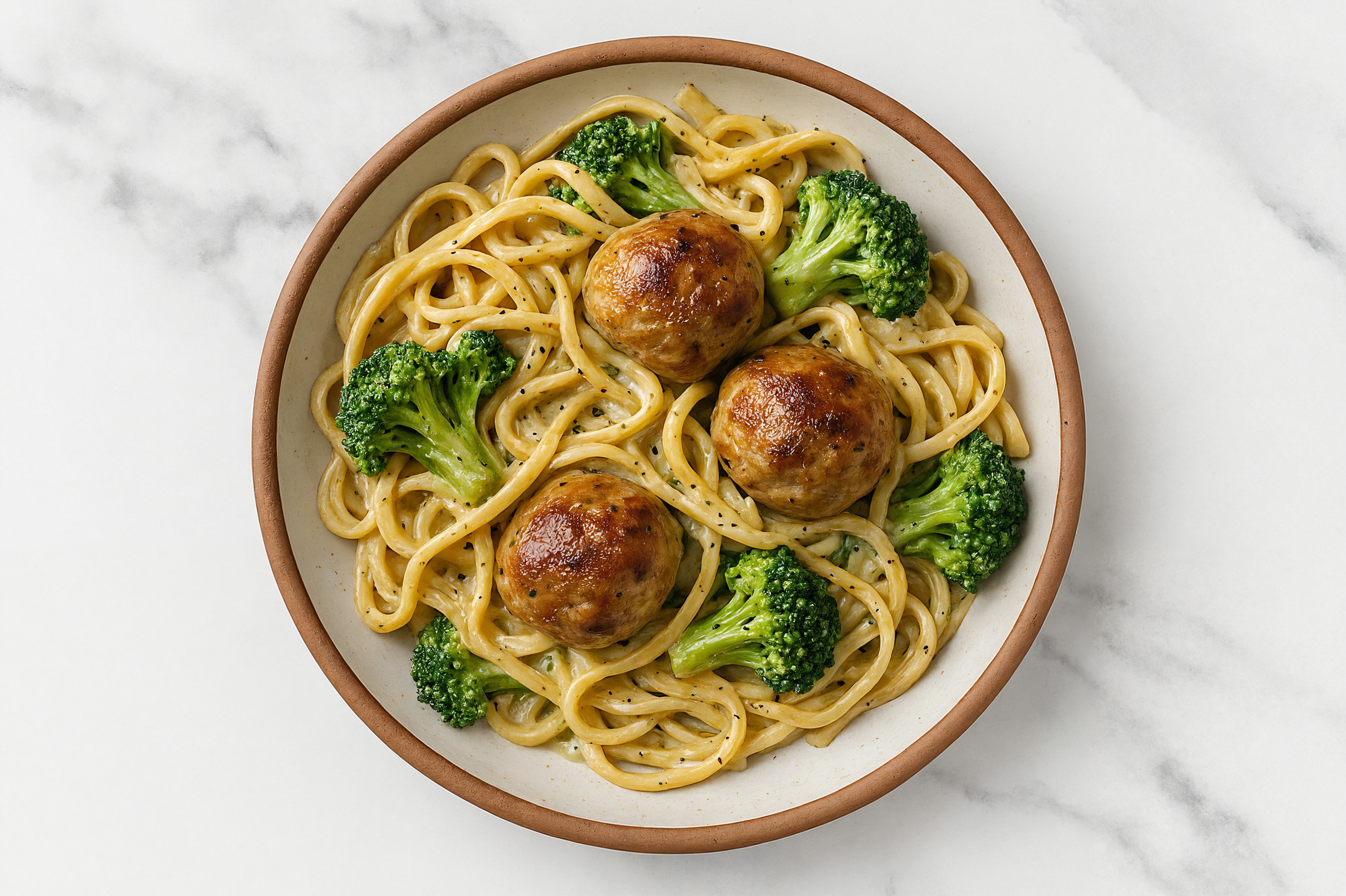 Creamy Herb White Sauce Beef Meatball Linguine