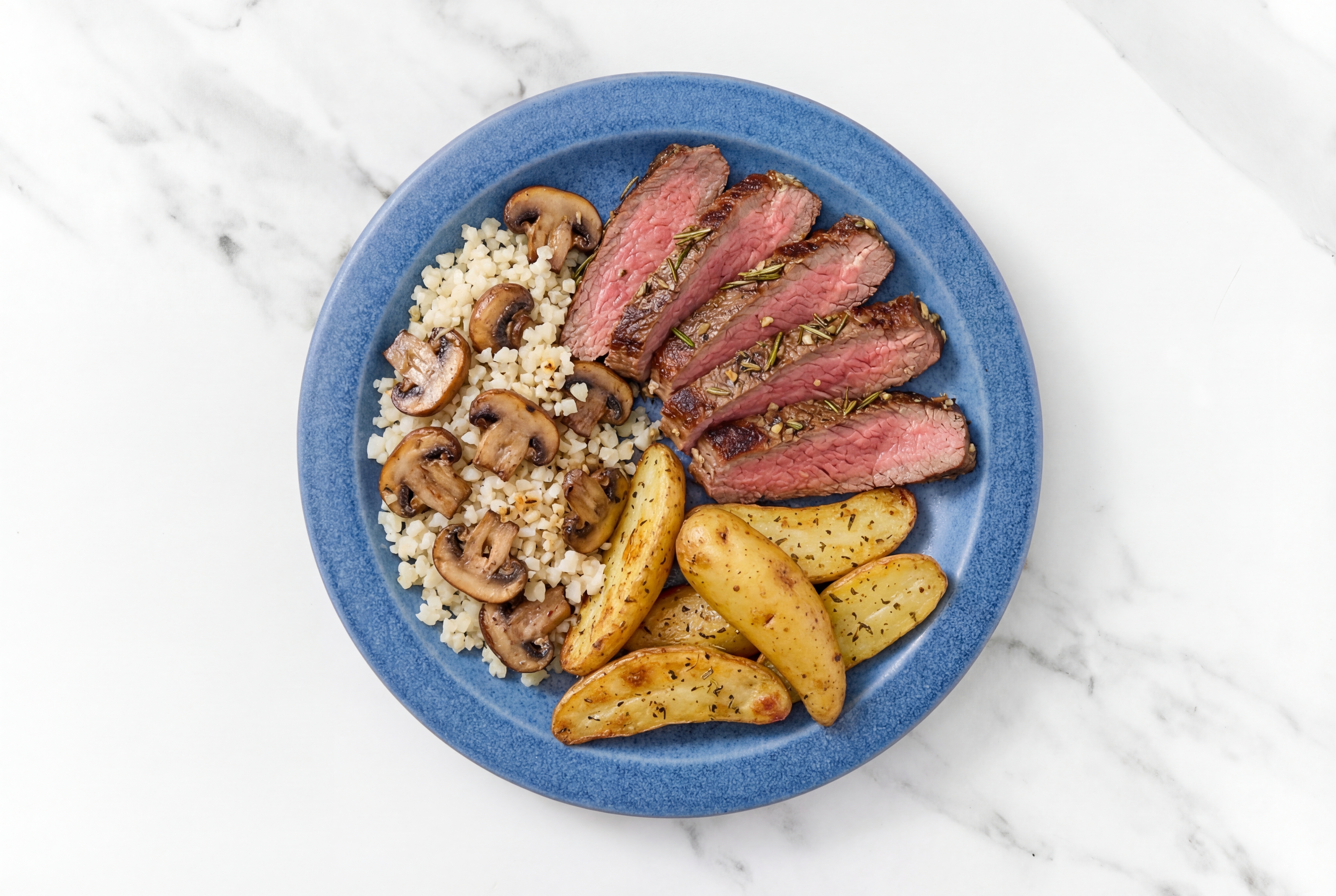 Seared Rosemary Garlic Beef Flank Steak + Mushroom Cauliflower Rice