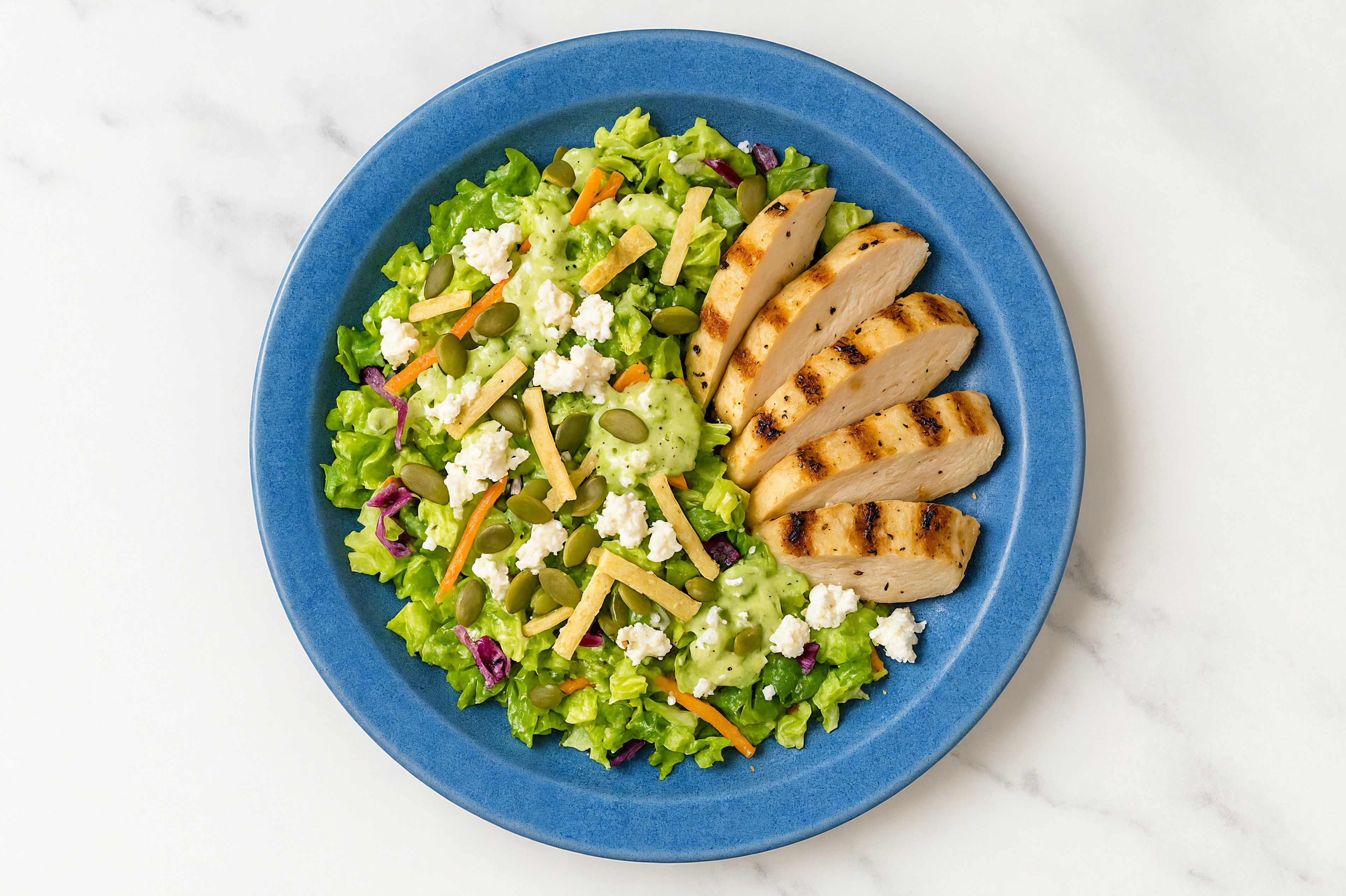 Avocado Goddess Salad with Seasoned Grilled Chicken Breast + Sheep Cheese
