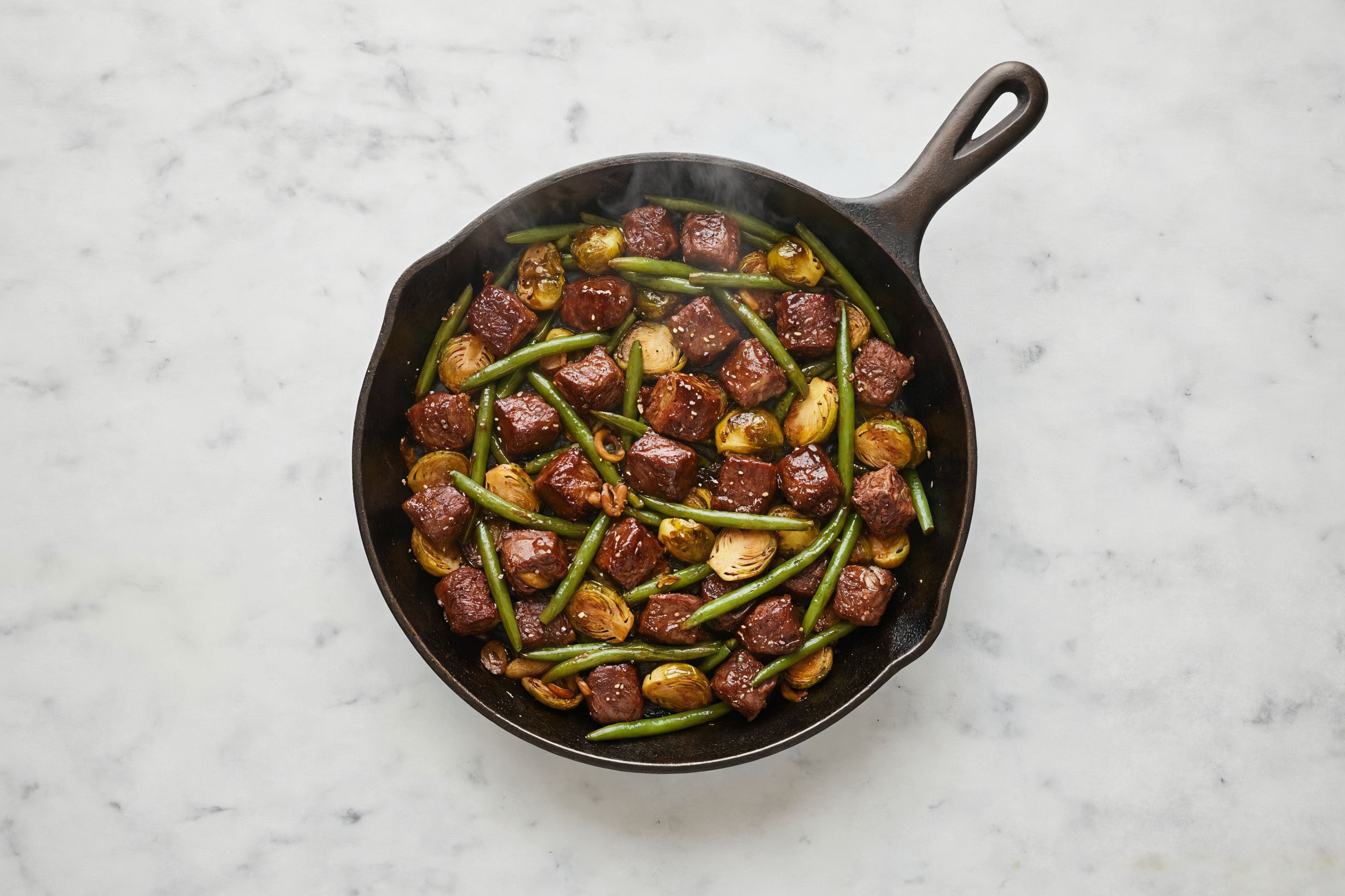 Japanese BBQ Bison Stir-Fry with Green Beans & Brussels