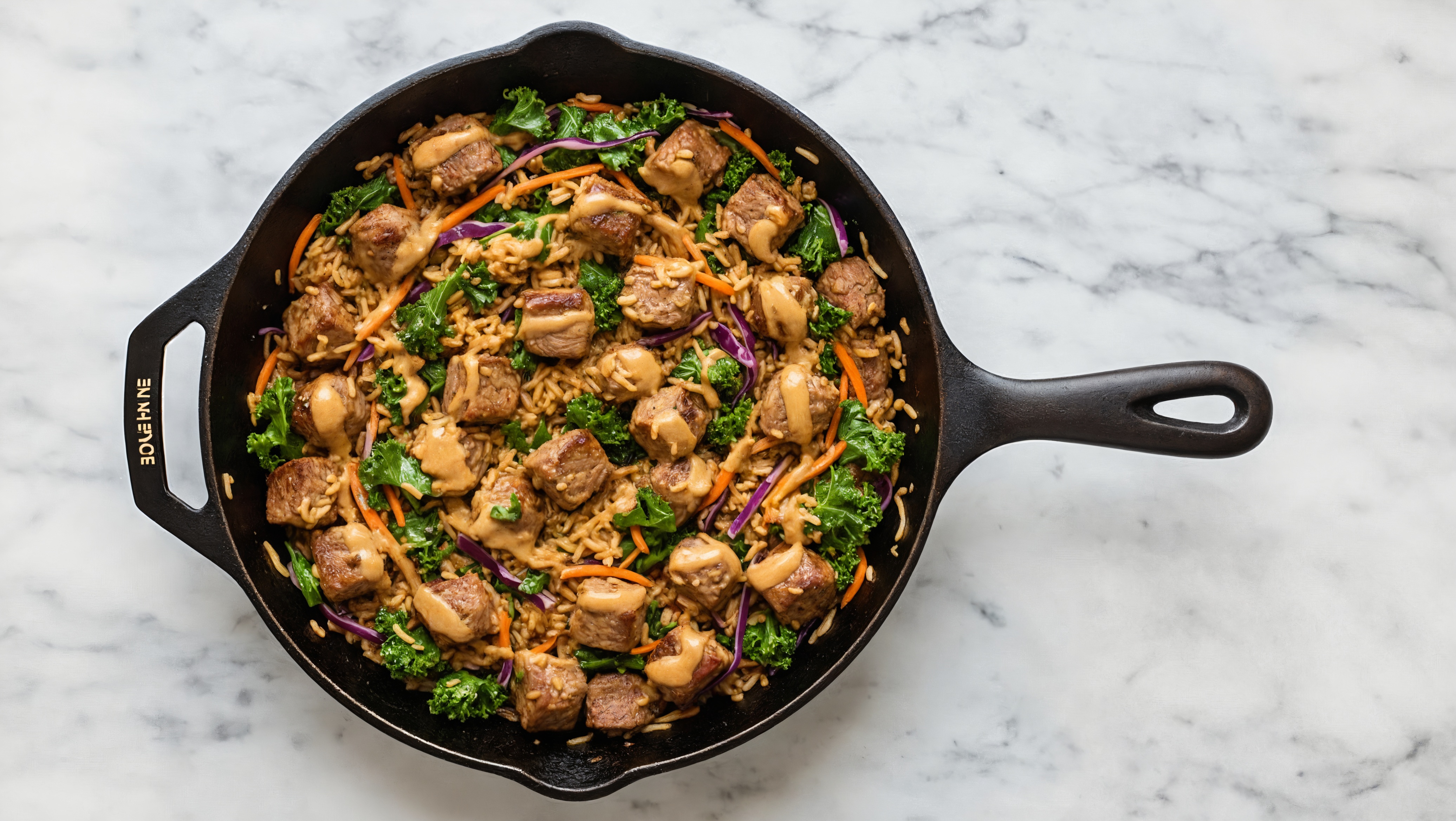 Thai Peanut Rainbow Veggie + Lamb Stir-Fry with Brown Rice