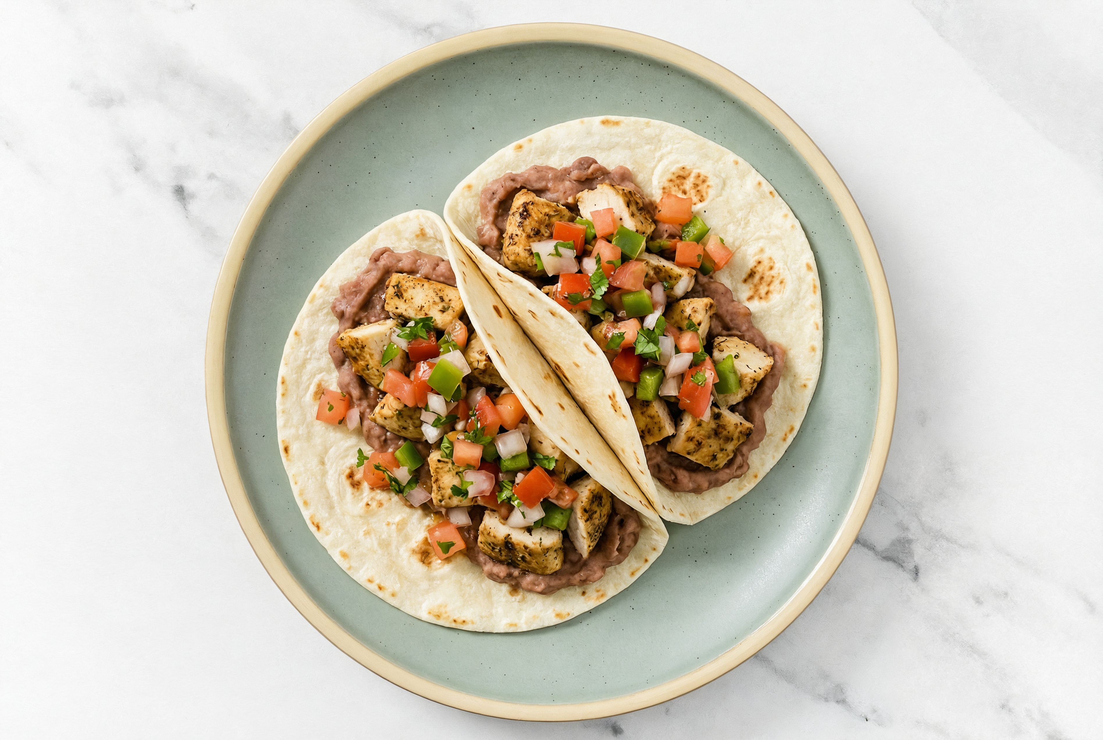 Garlic Chicken Tacos with Fresh Salsa & Refried Red Beans