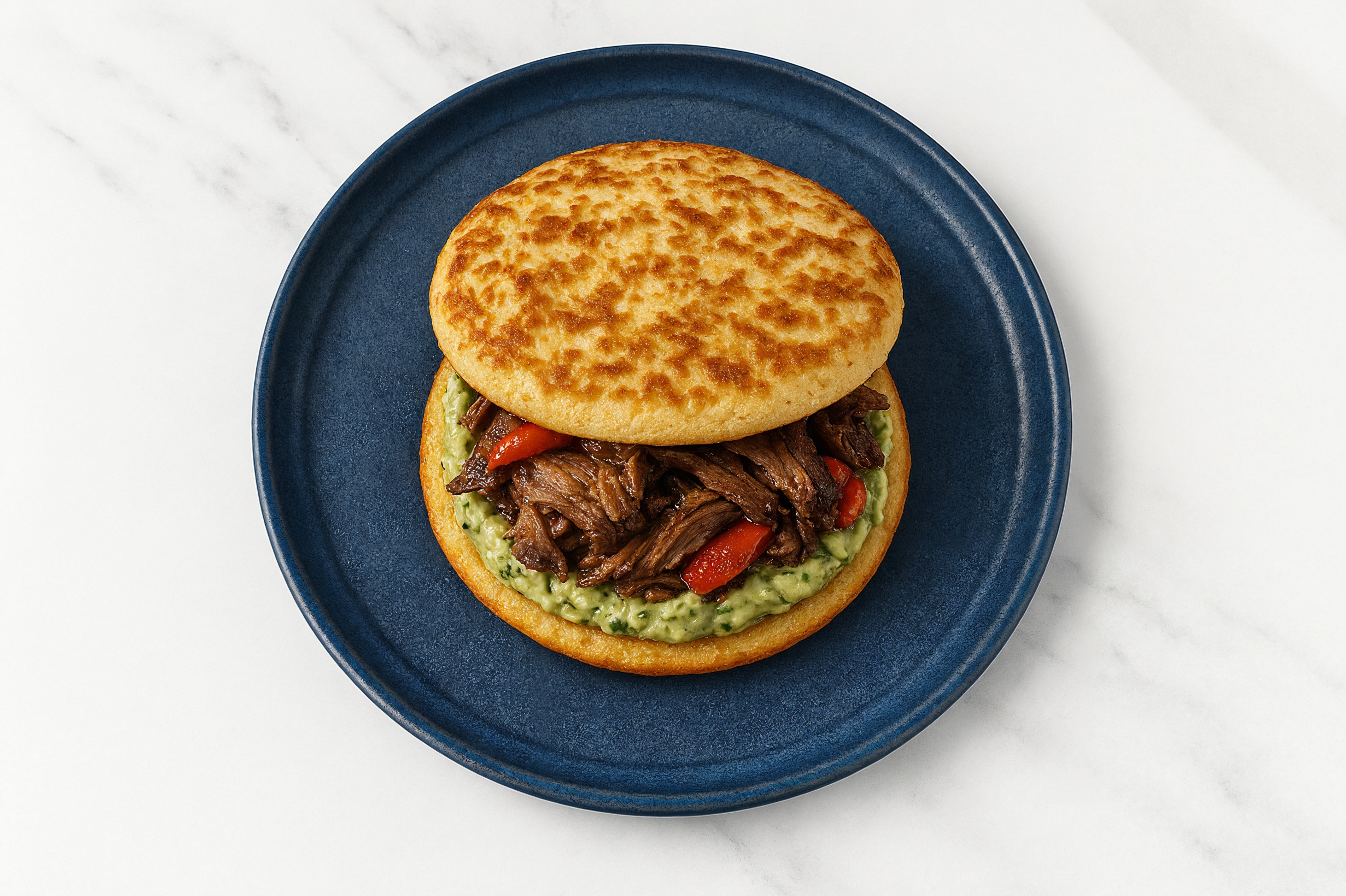 Creamy Artichoke Beef Short Rib Sandwich with Roasted Peppers on Cauliflower Rounds