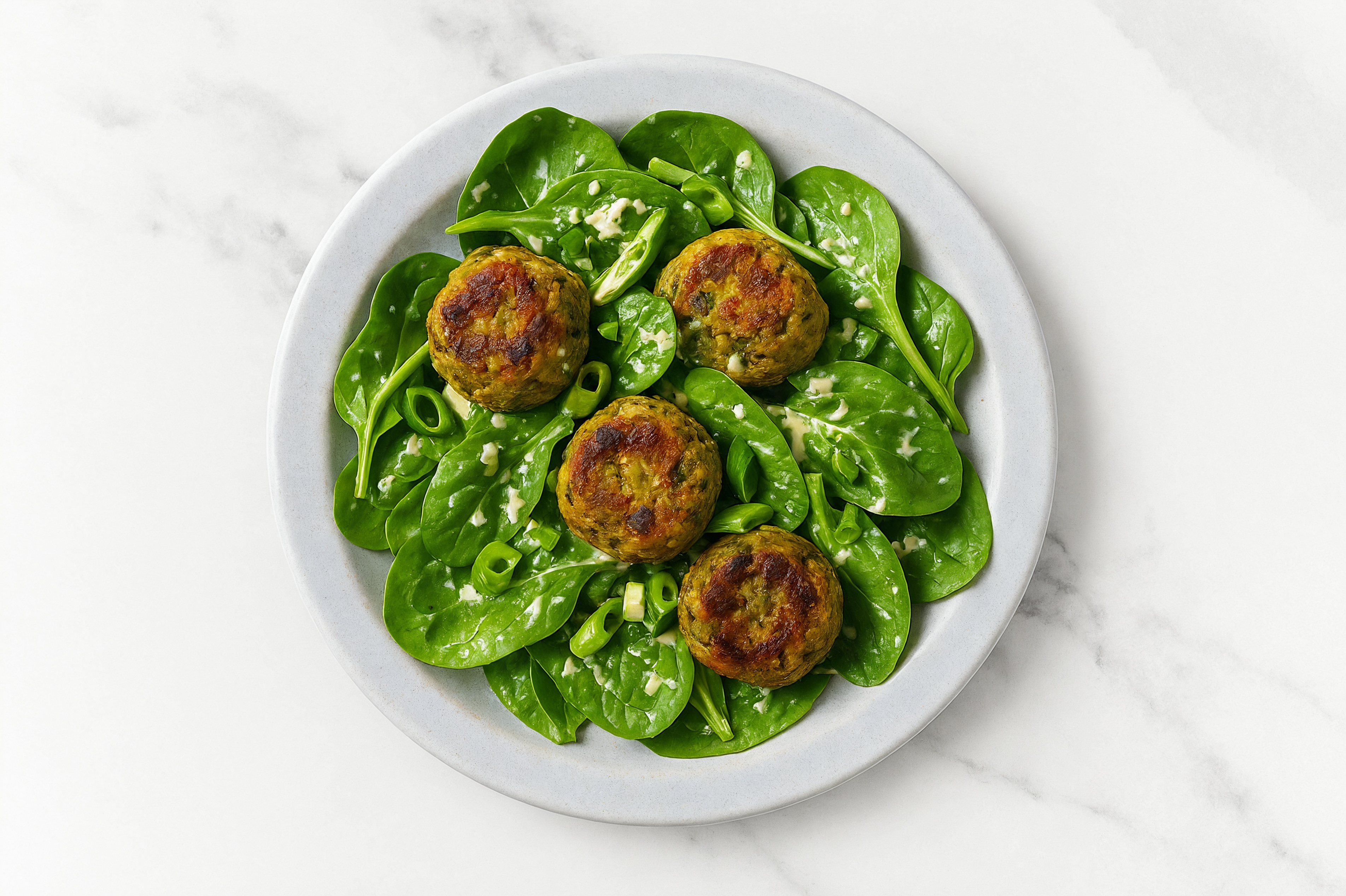 Zucchini Falafel + Organic Spinach Salad