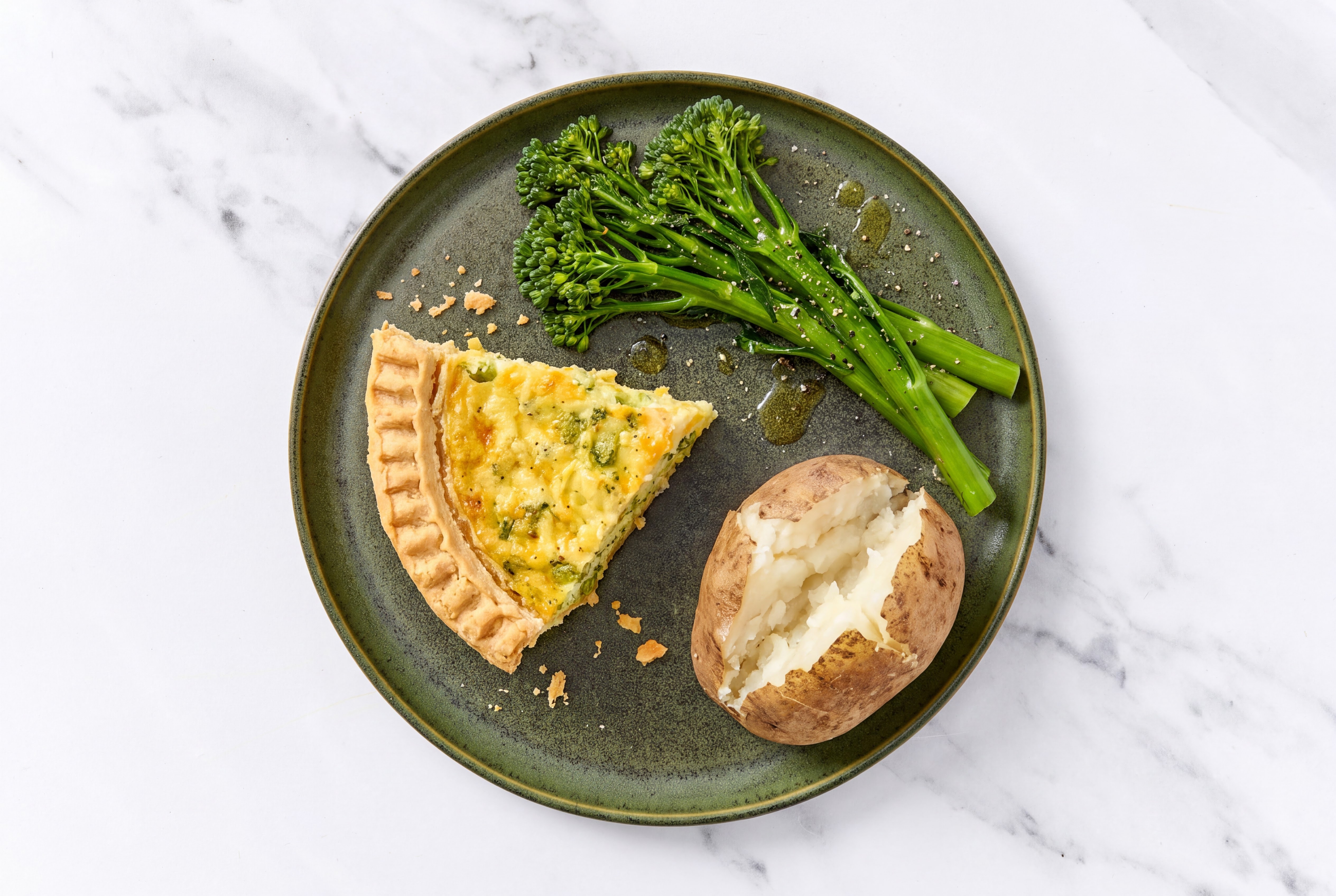 Broccoli & Cheddar Quiche with Baby Broccoli & Russet Potato