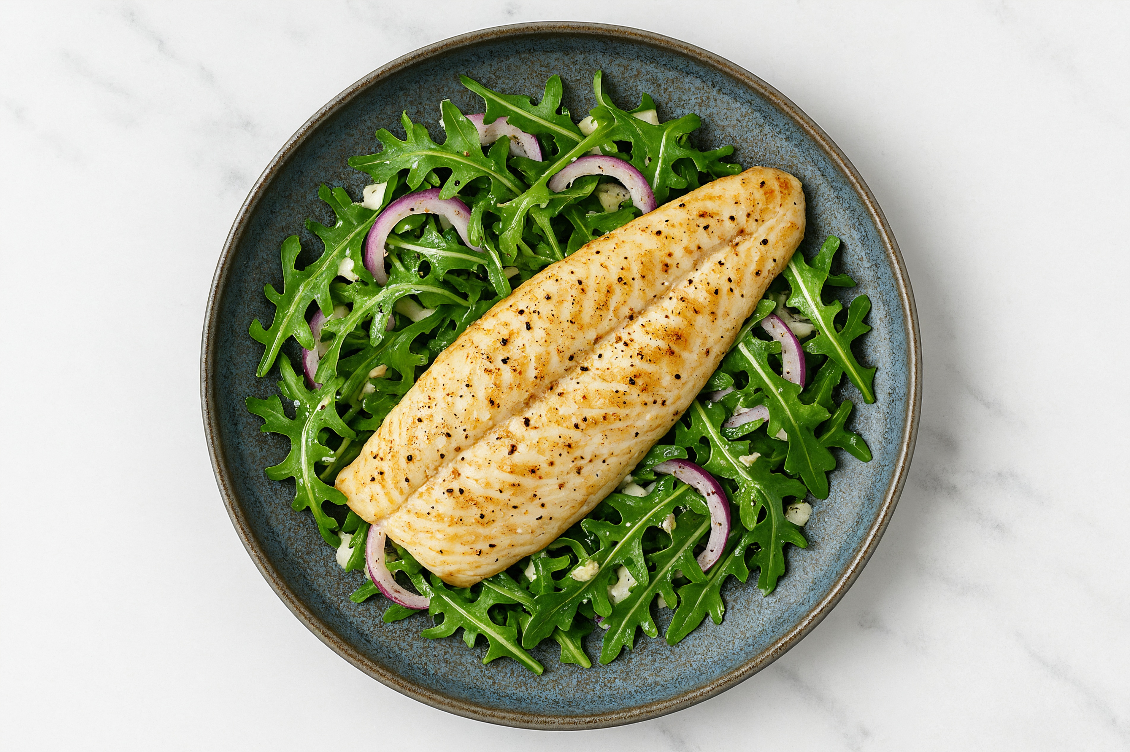 Arugula Salad with Trout, Onion & Creamy Caesar Dressing
