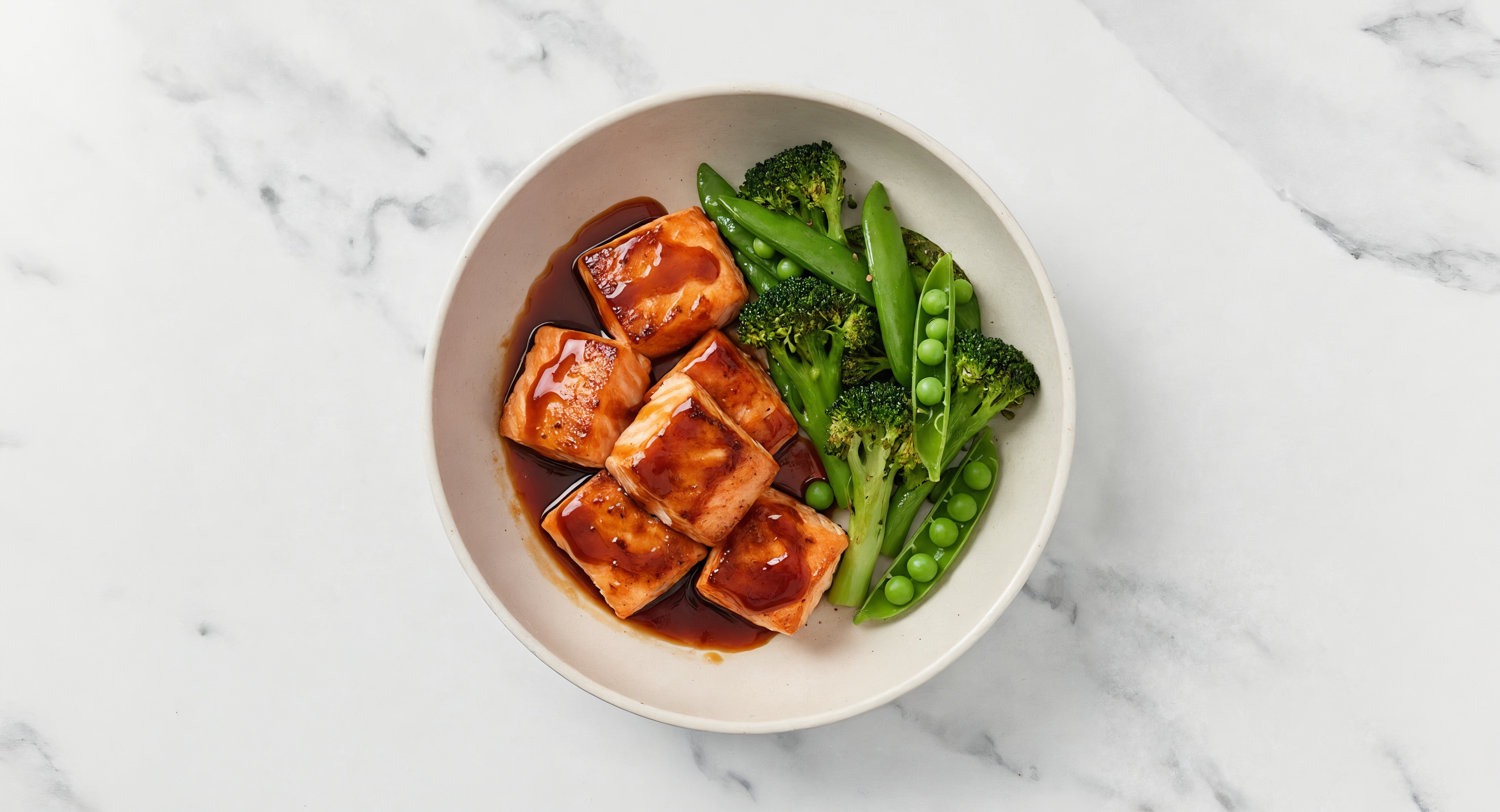 Teriyaki Salmon Green Veggie Bowl with Sweet Baby Broccoli