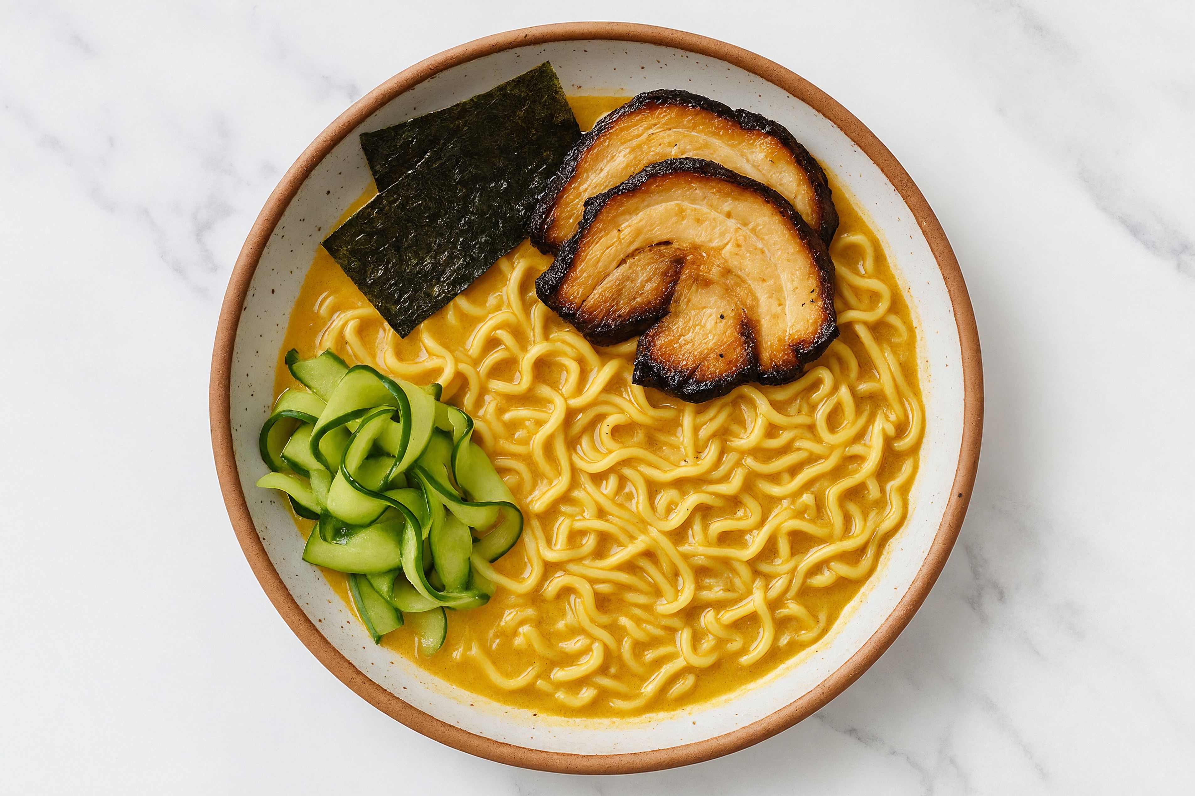 Coconut Curry Ramen Tonkotsu with Shaved Cucumber