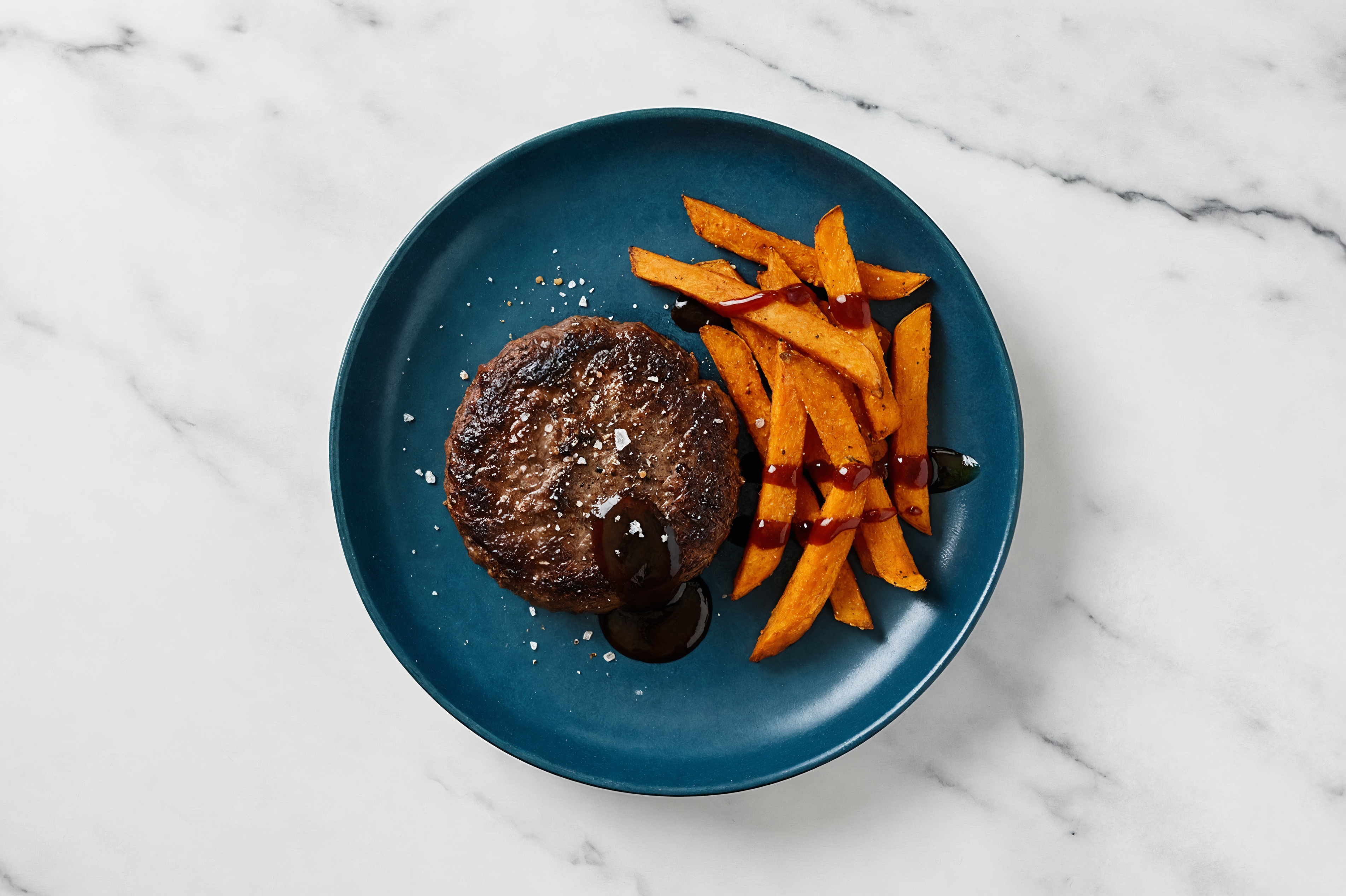 Teriyaki Wagyu Patties with Sweet Potato Fries
