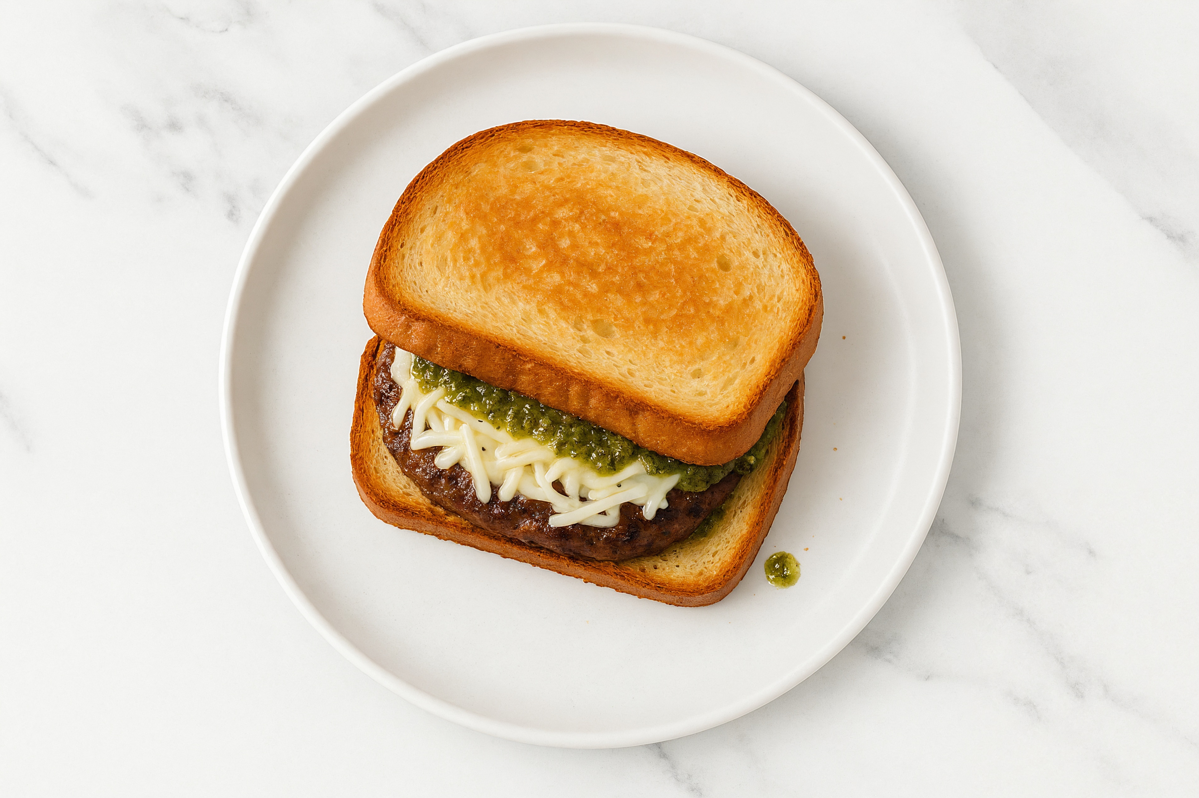 "Mozzarella" Tavern Beef Burger on GF Bread with Basil Pesto