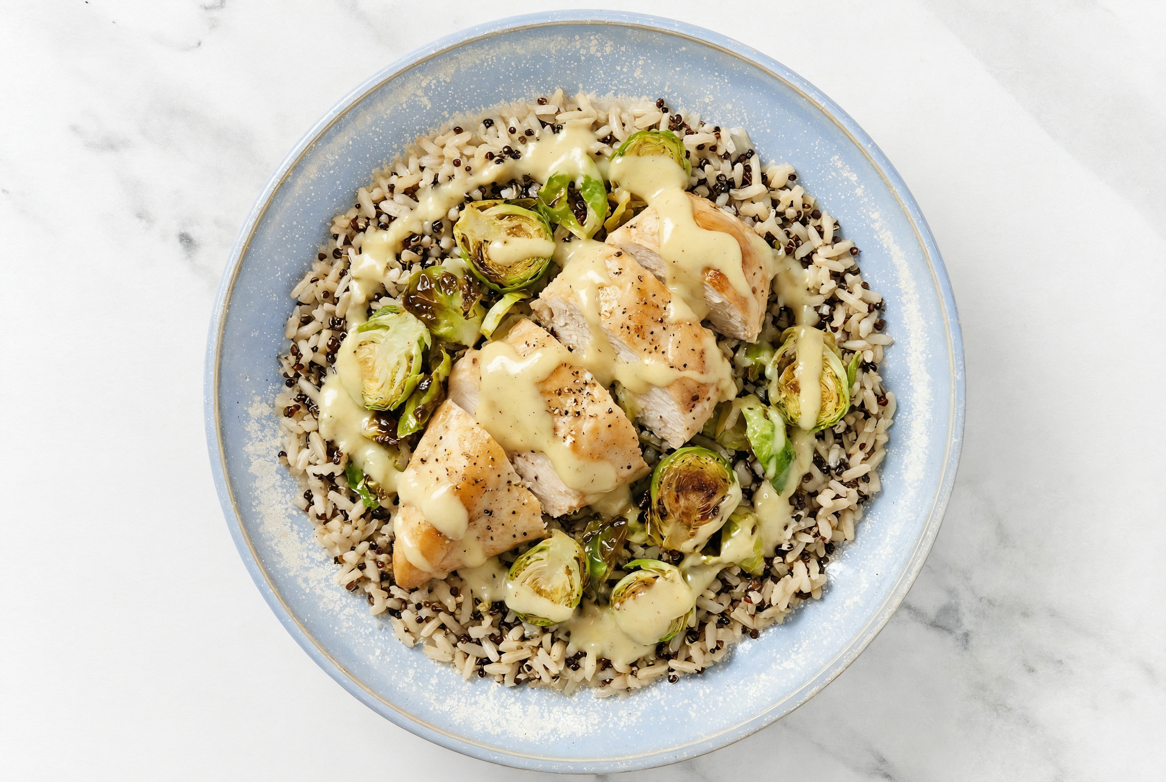 Seared Chicken + Brussels Rice Bowl