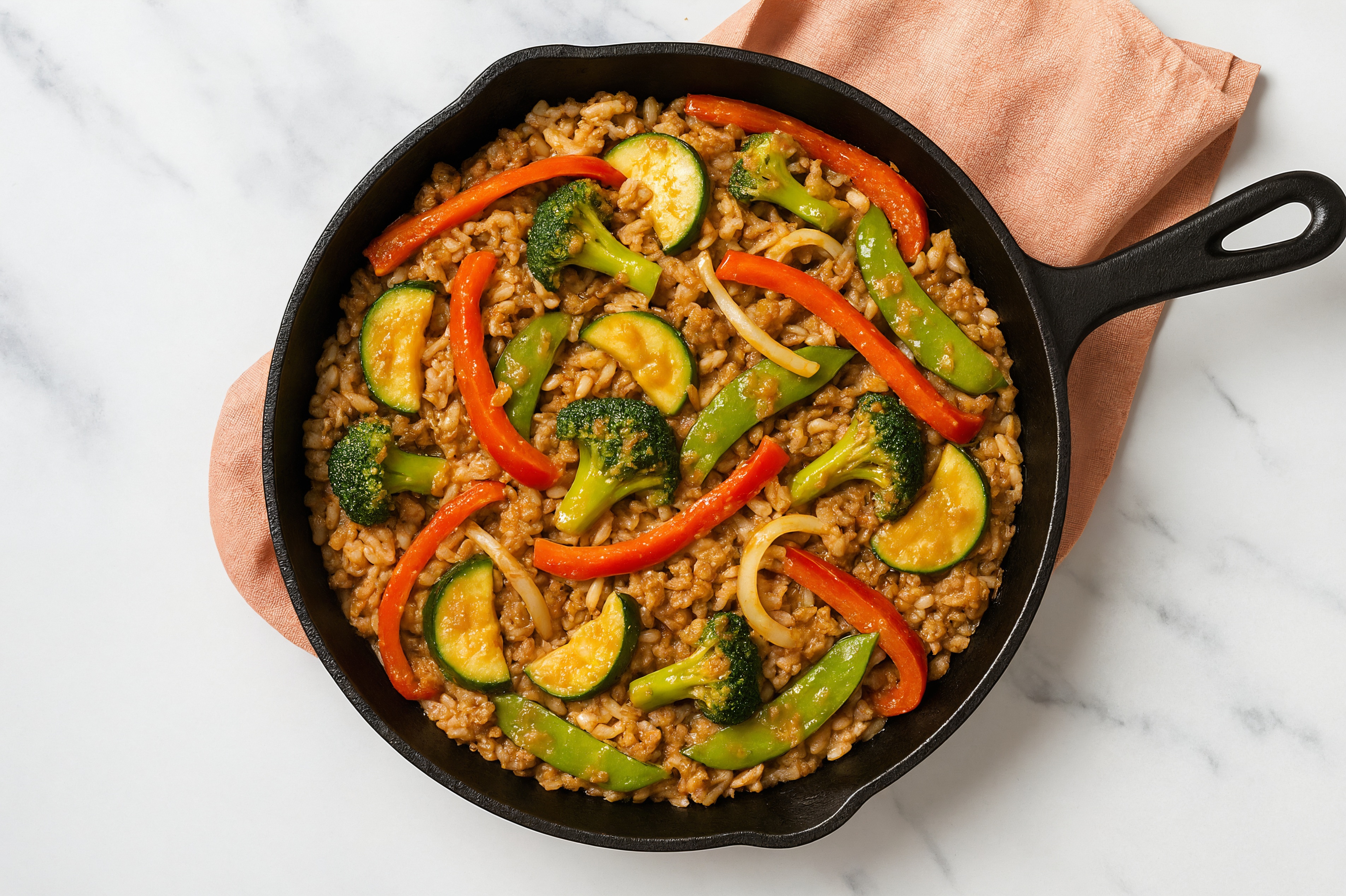 Thai Peanut Veggie + Ground Bison Stir-Fry with Long Grain White Rice
